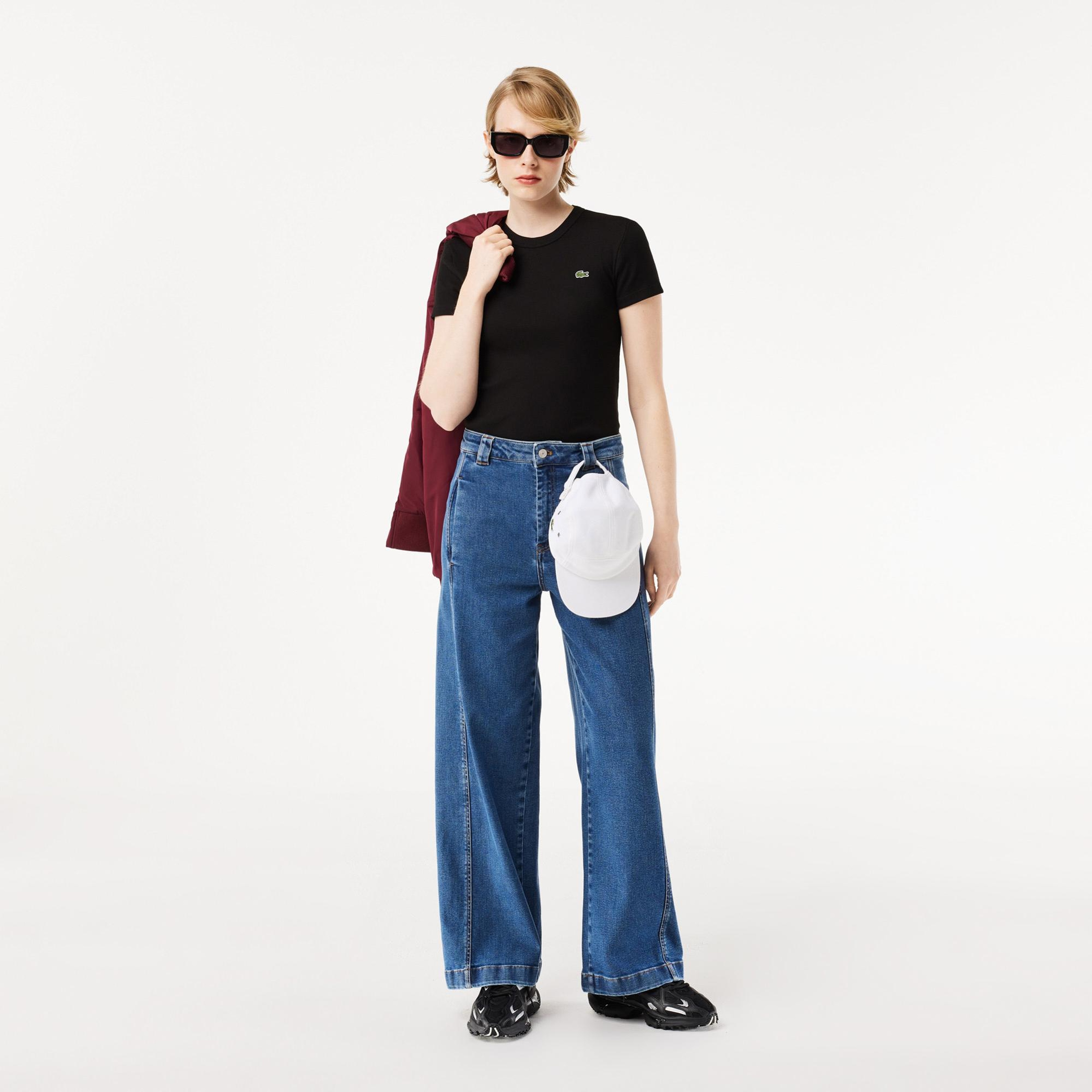 Lacoste Kadın Slim Fit Bisiklet Yaka Siyah T-Shirt