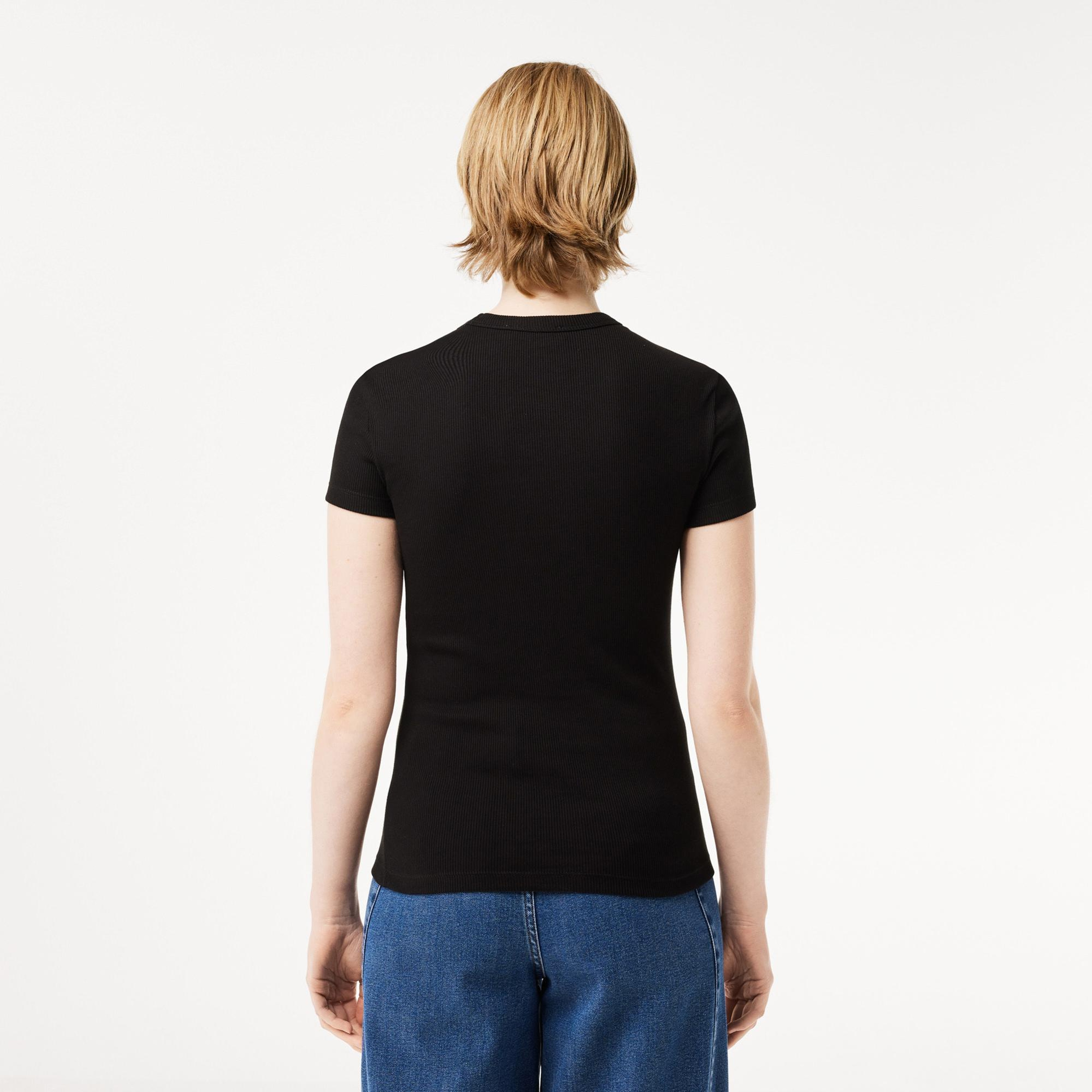 Lacoste Kadın Slim Fit Bisiklet Yaka Siyah T-Shirt