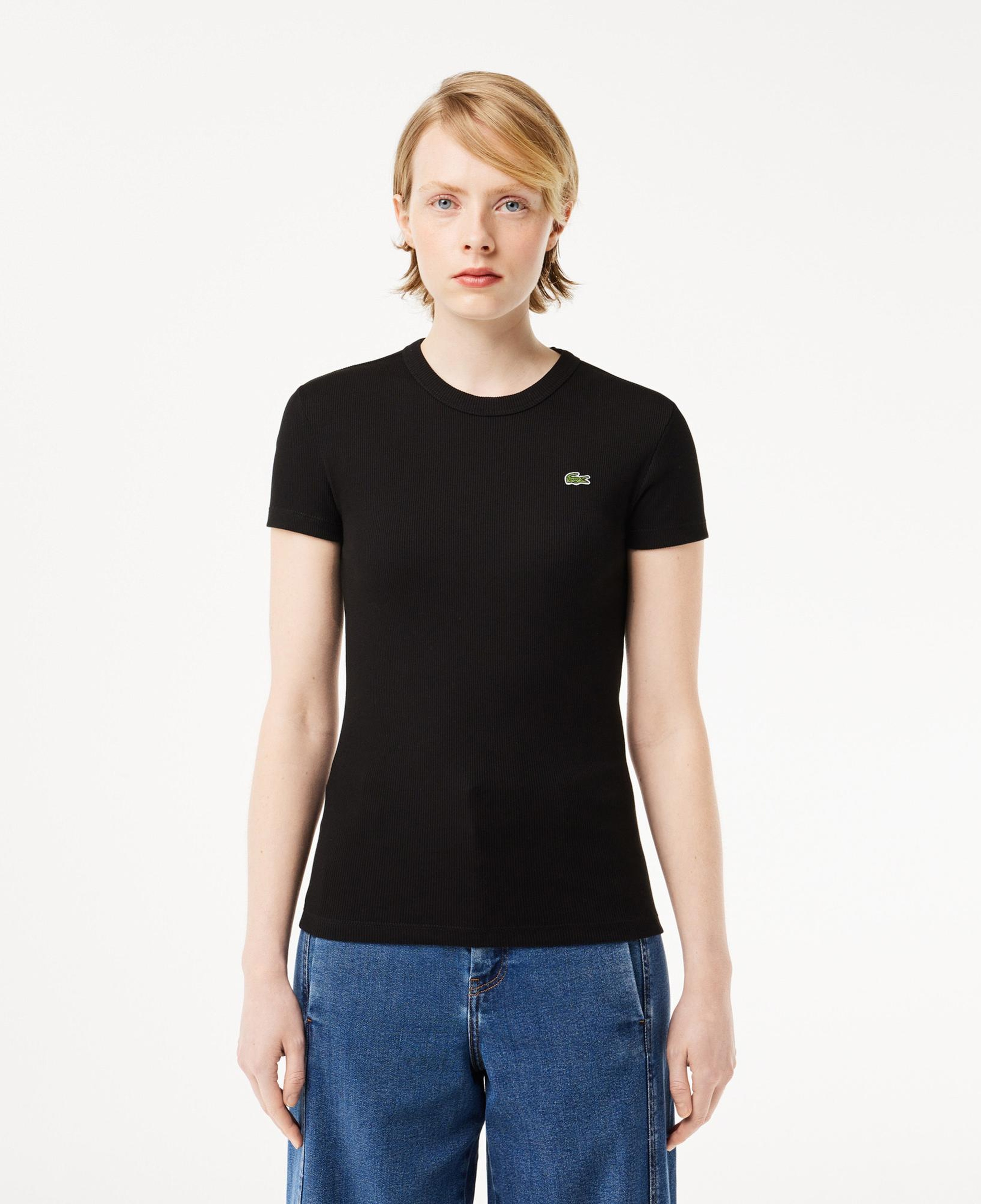 Lacoste Kadın Slim Fit Bisiklet Yaka Siyah T-Shirt