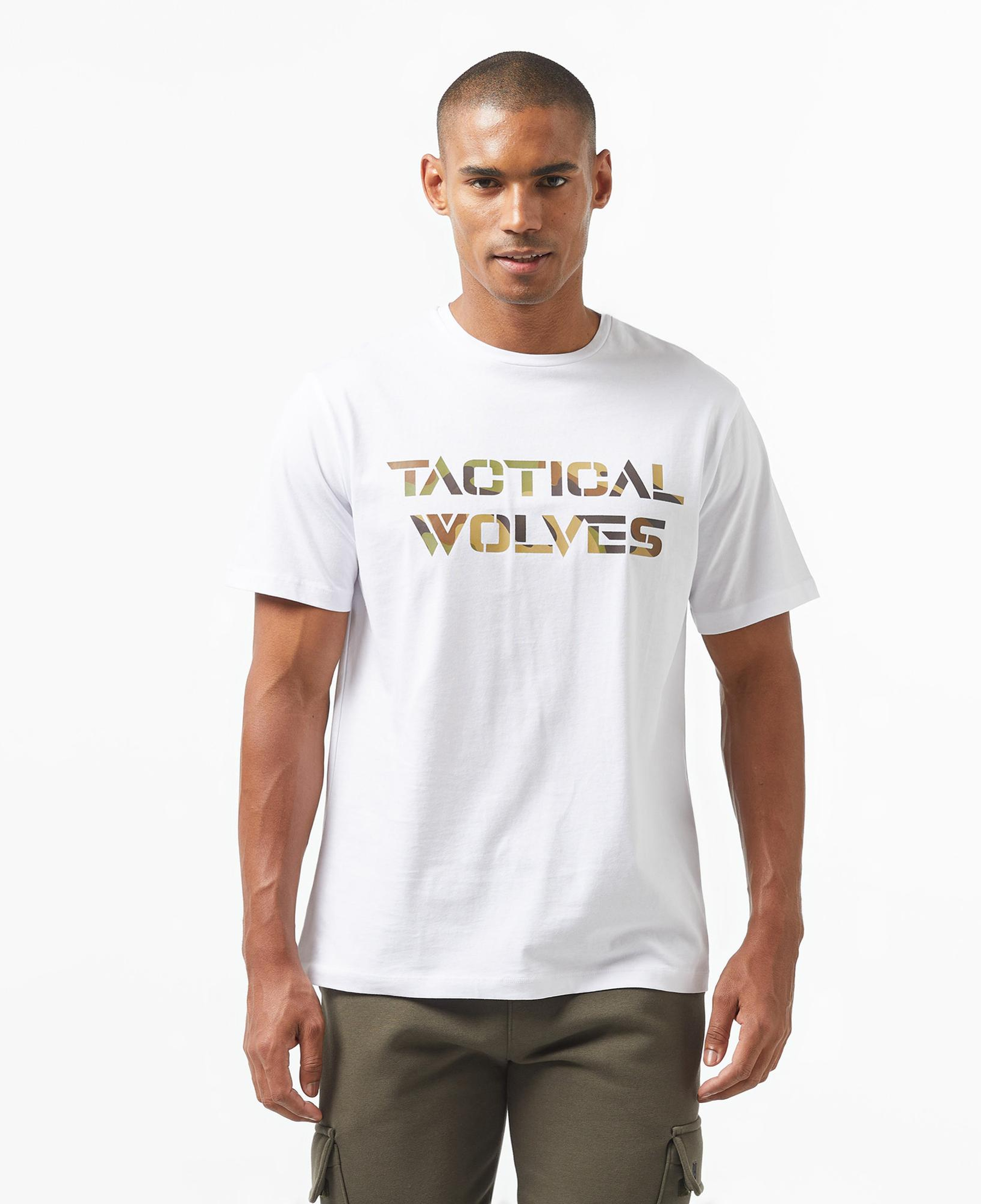 Tactical Wolves Woodland Kamo Erkek Beyaz T-Shirt