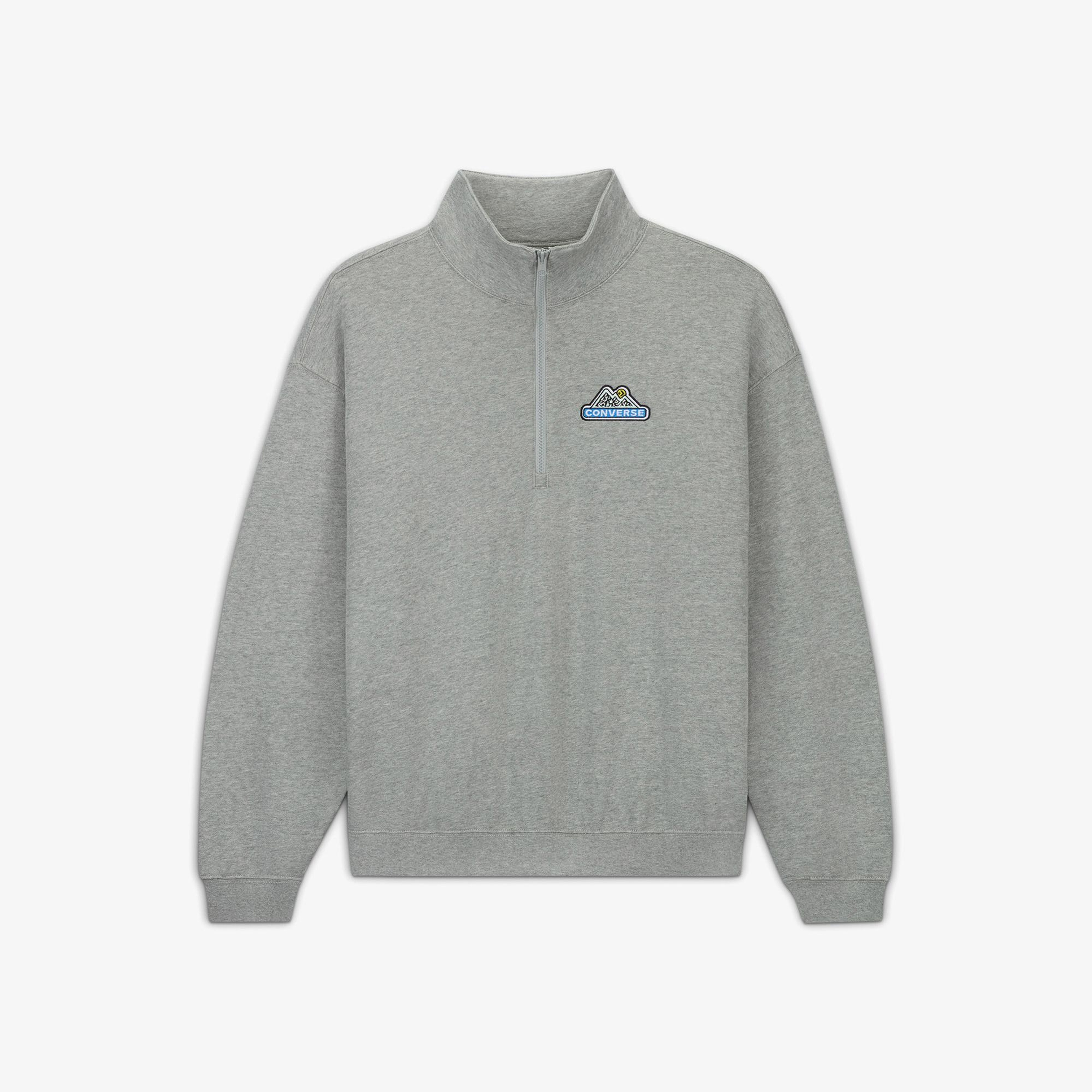 Converse Erkek Loose Fit Yarım Fermuarlı Gri Sweatshirt