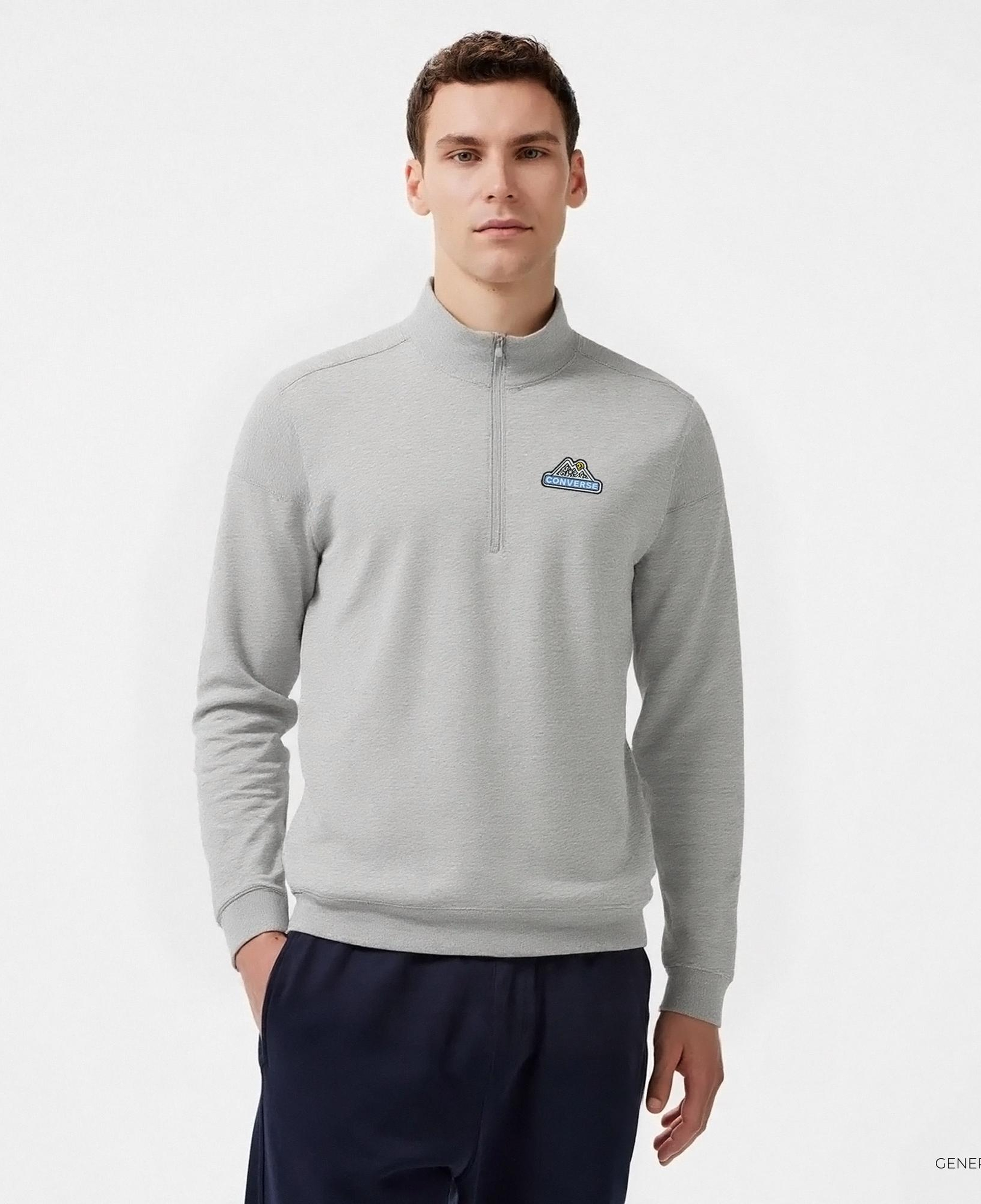 Converse Erkek Loose Fit Yarım Fermuarlı Gri Sweatshirt
