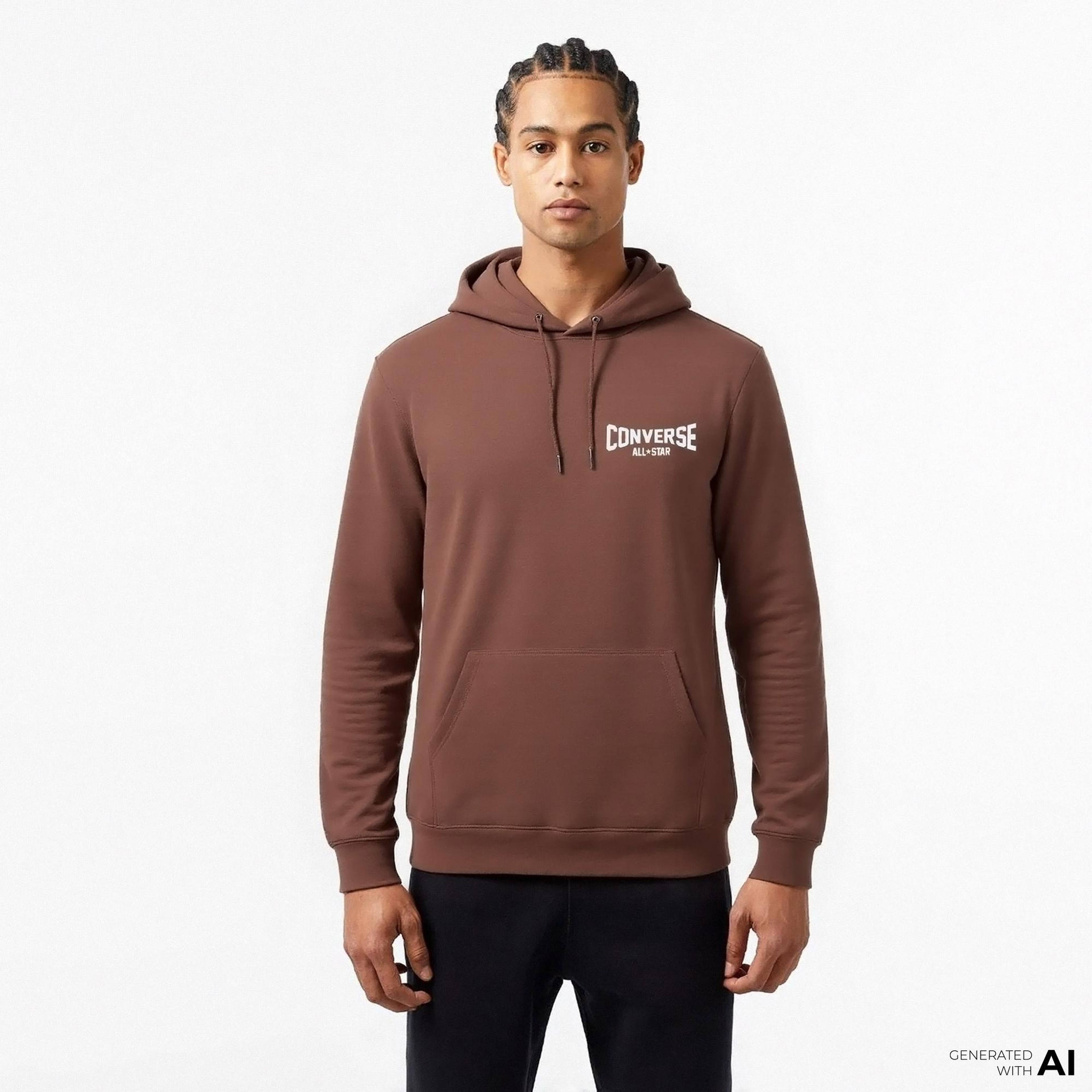 Converse Erkek Grafik Baskılı Kahverengi Hoodie