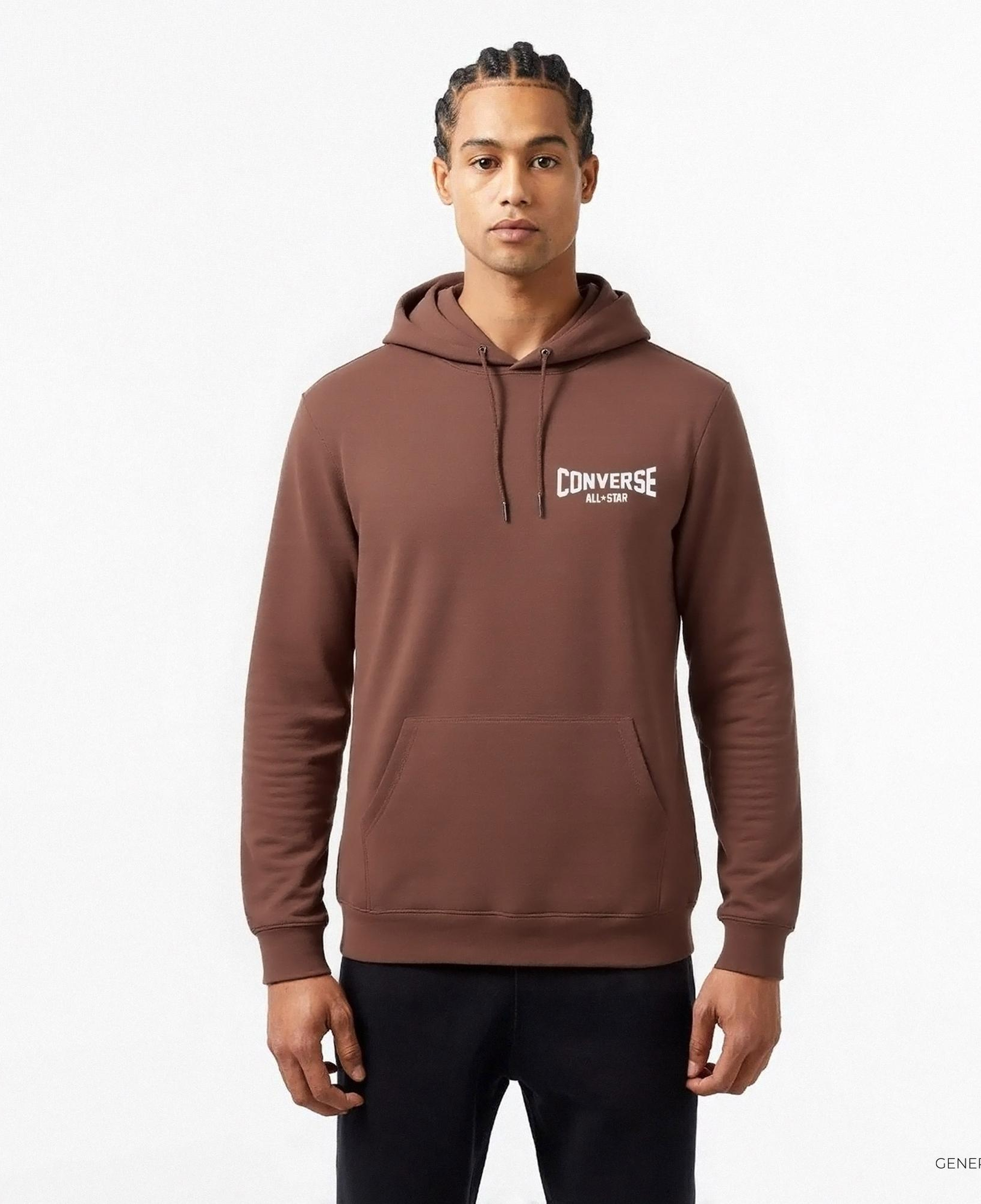 Converse Erkek Grafik Baskılı Kahverengi Hoodie