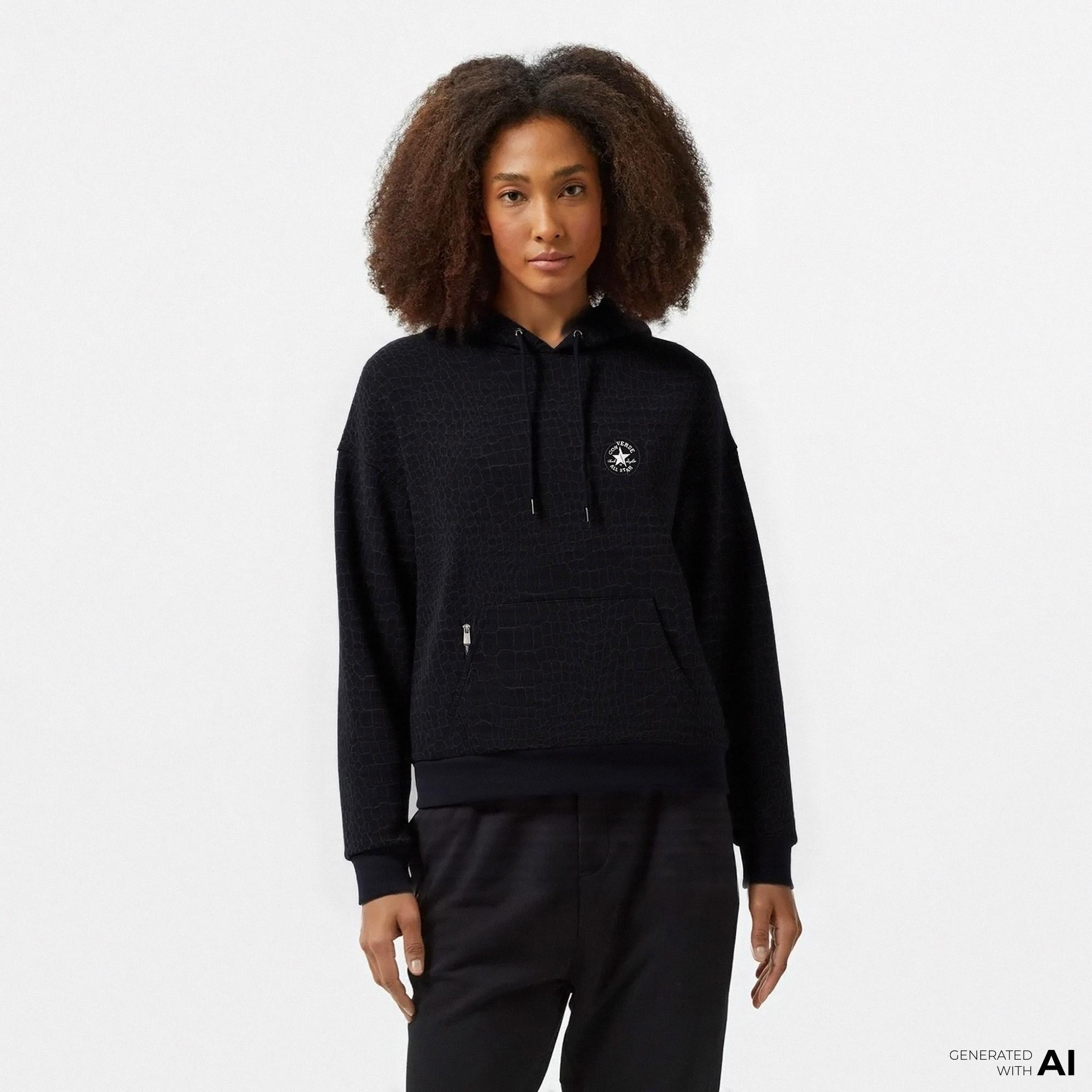 Converse Kadın Desenli Siyah Hoodie