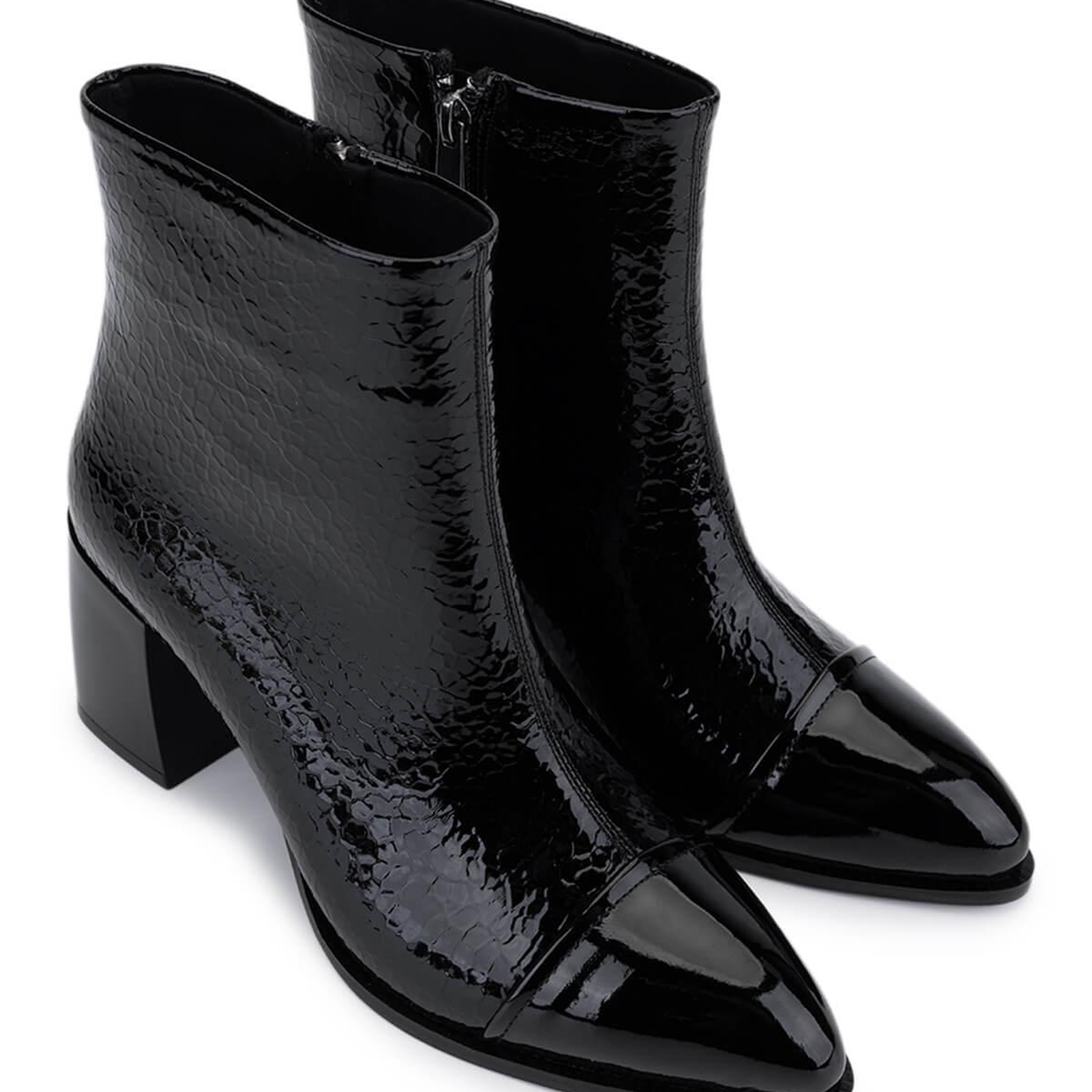 Tamer Tanca Kadın Suni Deri Siyah Rugan Topuklu Bot