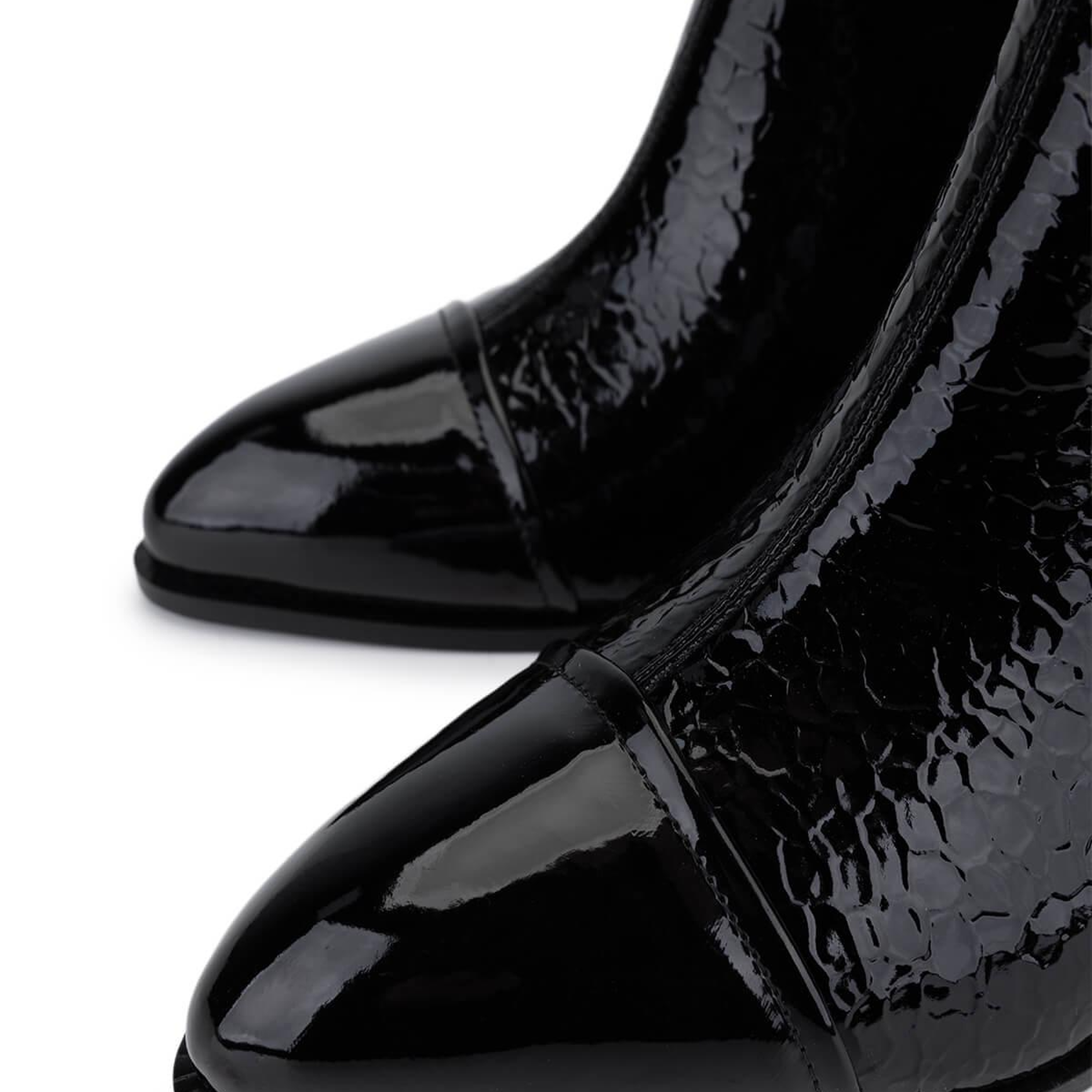 Tamer Tanca Kadın Suni Deri Siyah Rugan Topuklu Bot