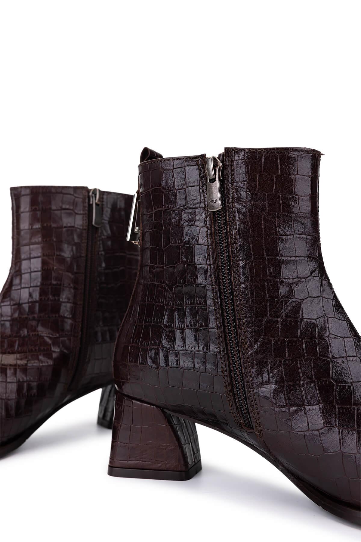 Tamer Tanca Kadın Hakiki Deri Kahverengi Kroko Klasik Bot