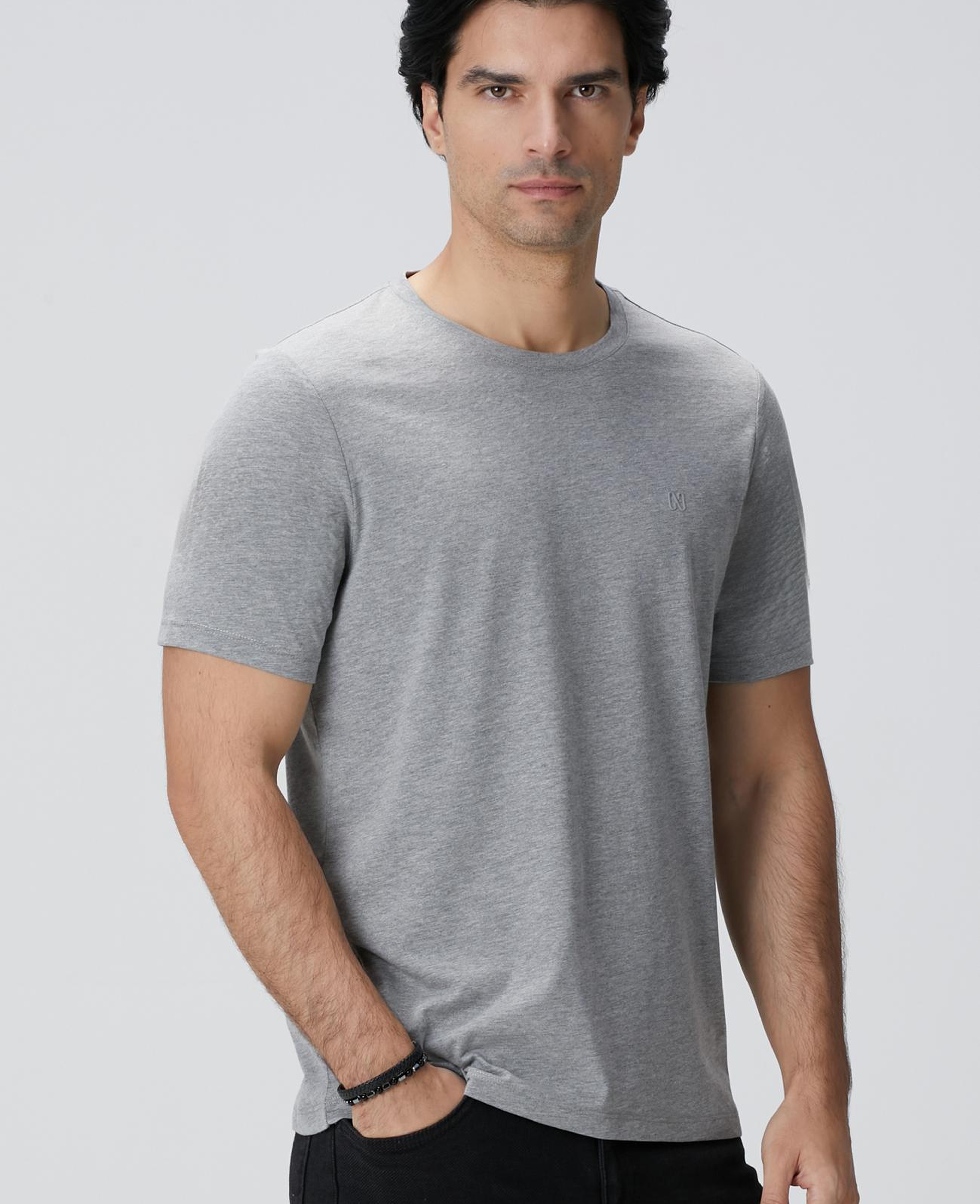 Network Erkek Gri Melanj Basic T-shirt