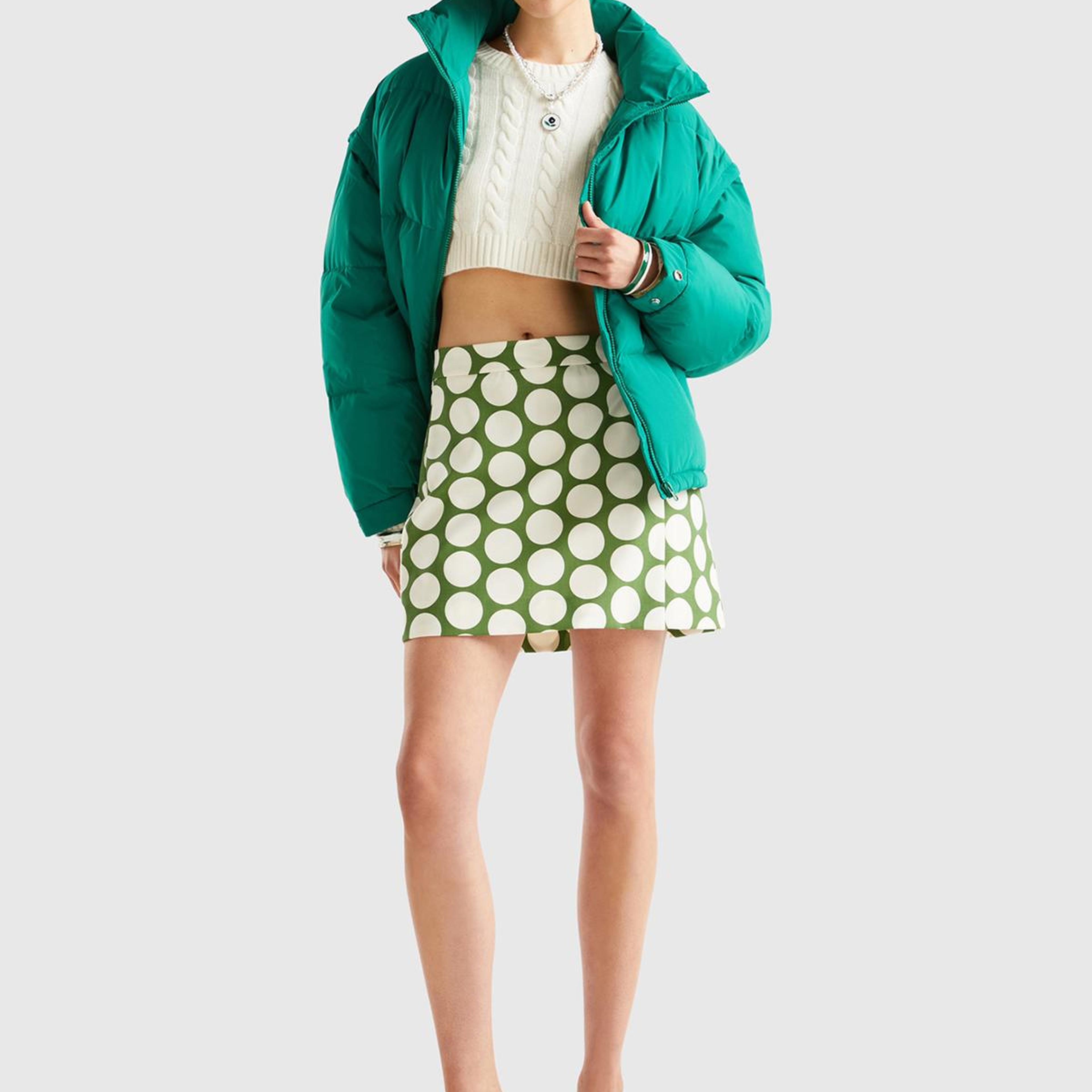 Kadın Yeşil Kaz Tüyü Dolgulu Pufa Mont