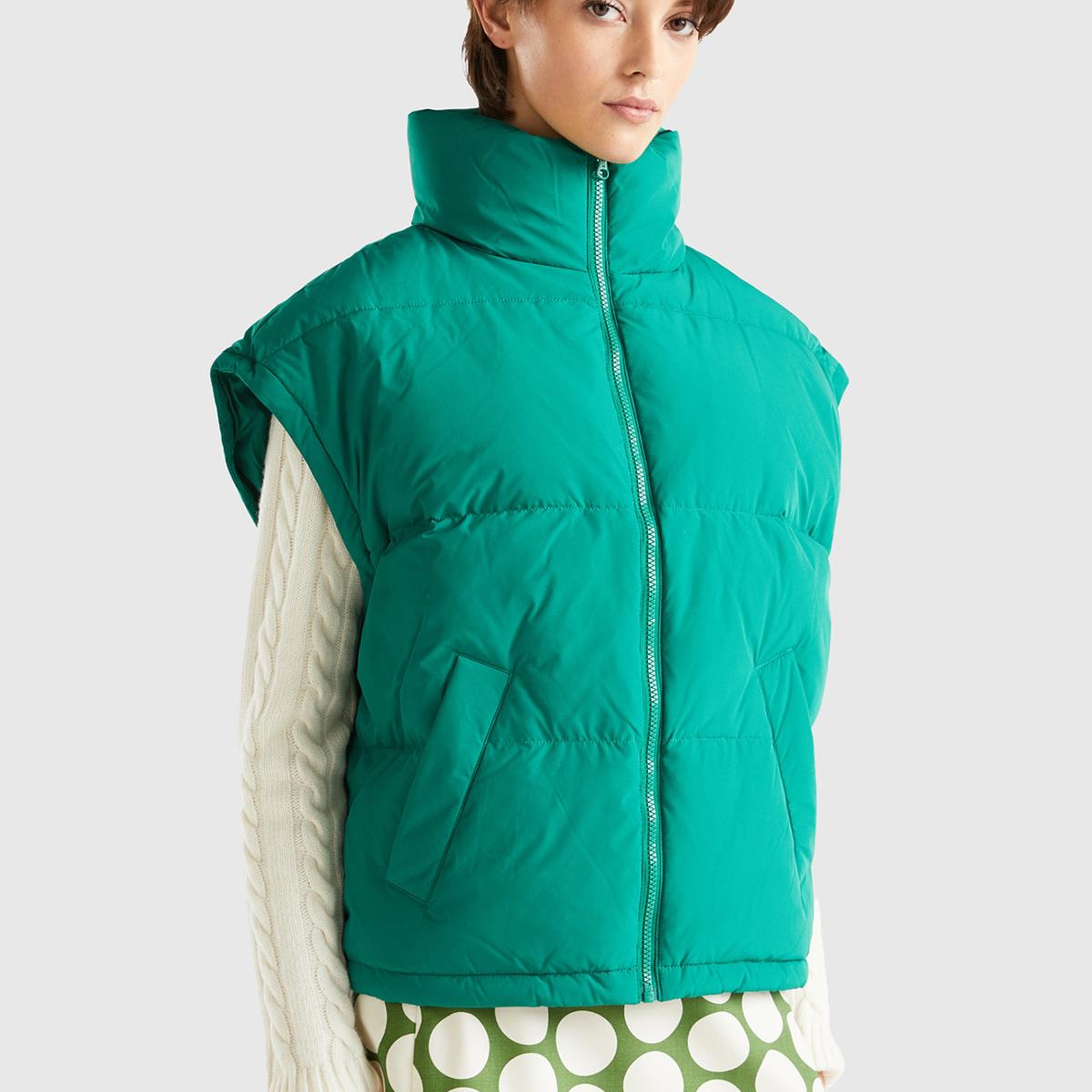 Kadın Yeşil Kaz Tüyü Dolgulu Pufa Mont