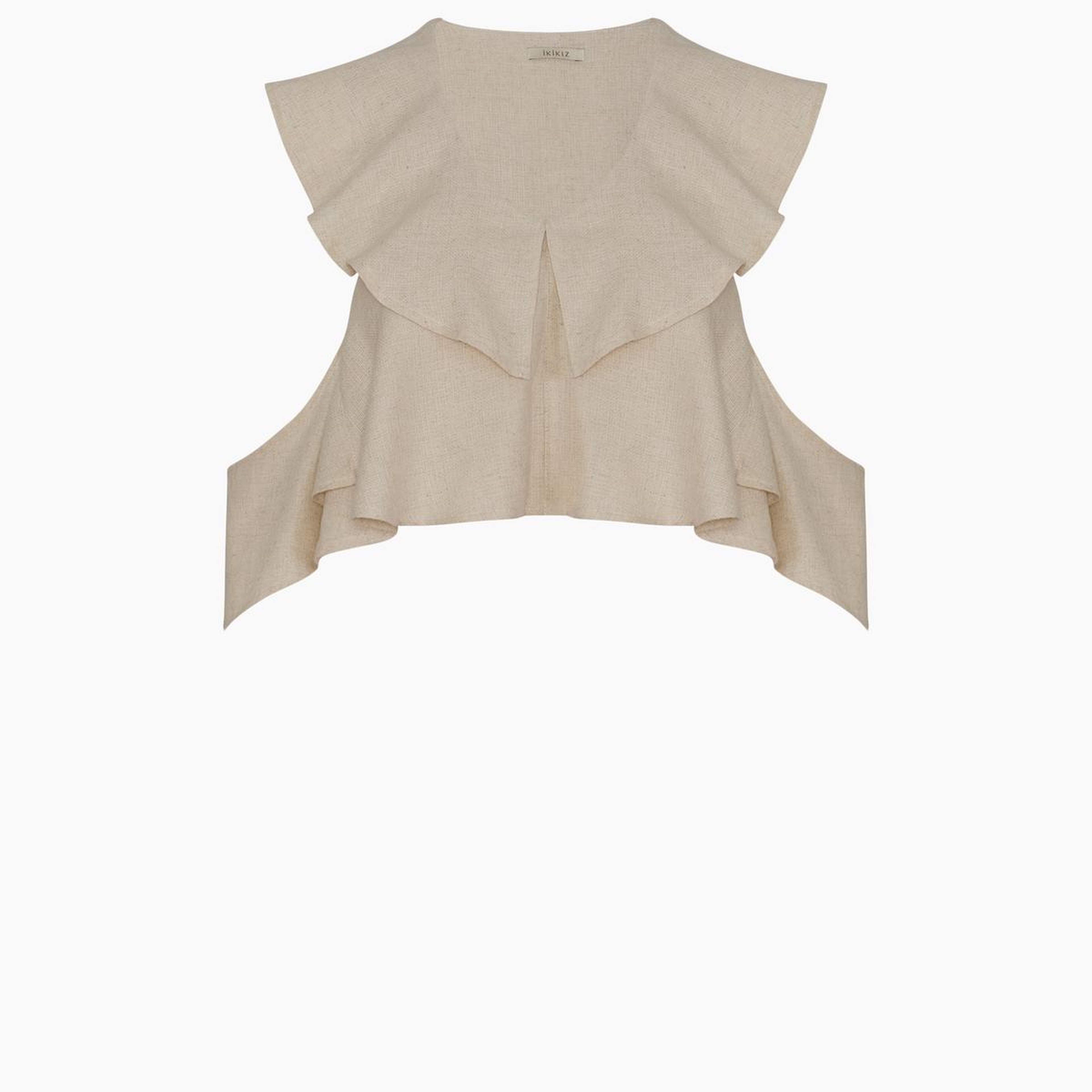 İKİKIZ Keten Fırfırlı Bluz Kadın Naturel