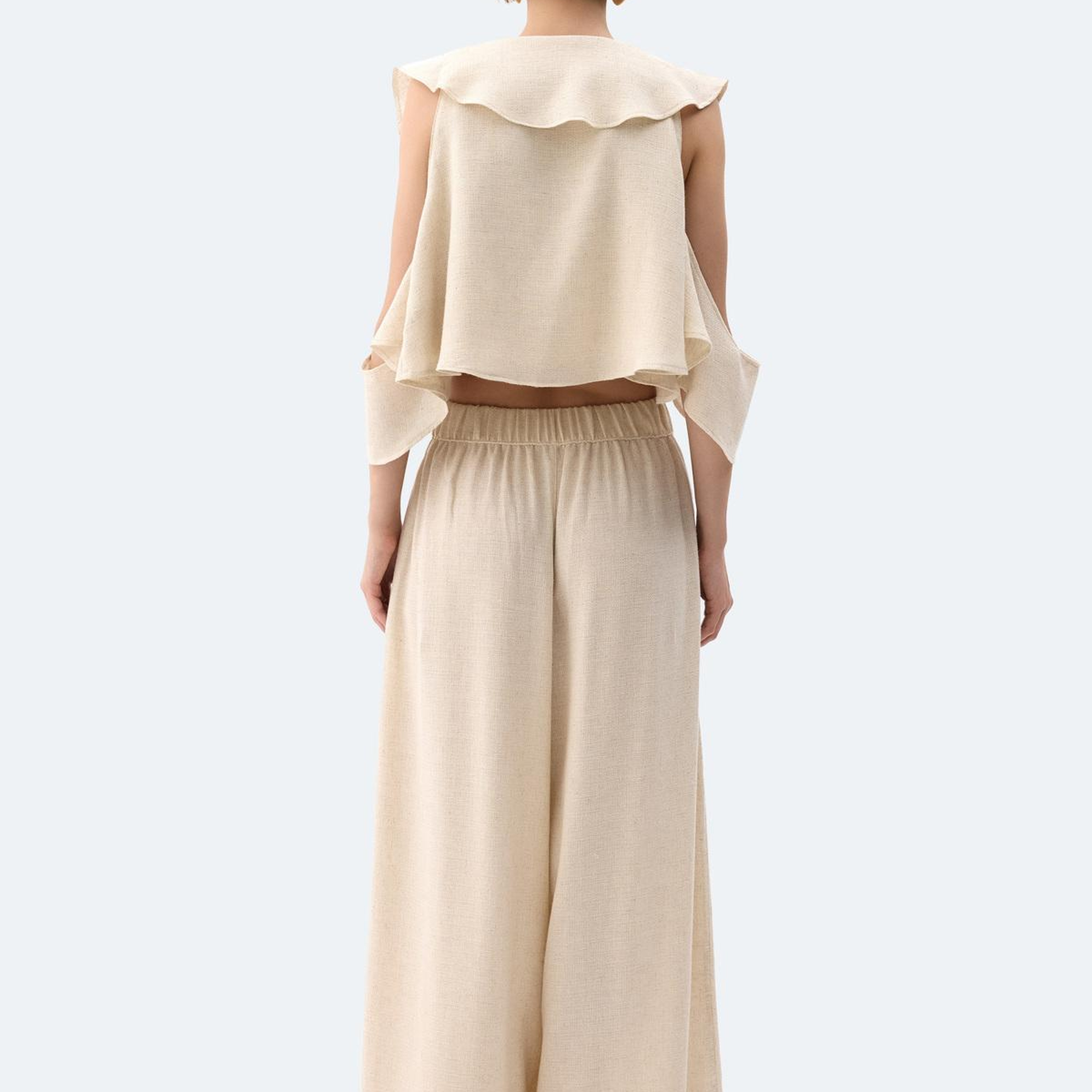 İKİKIZ Keten Fırfırlı Bluz Kadın Naturel