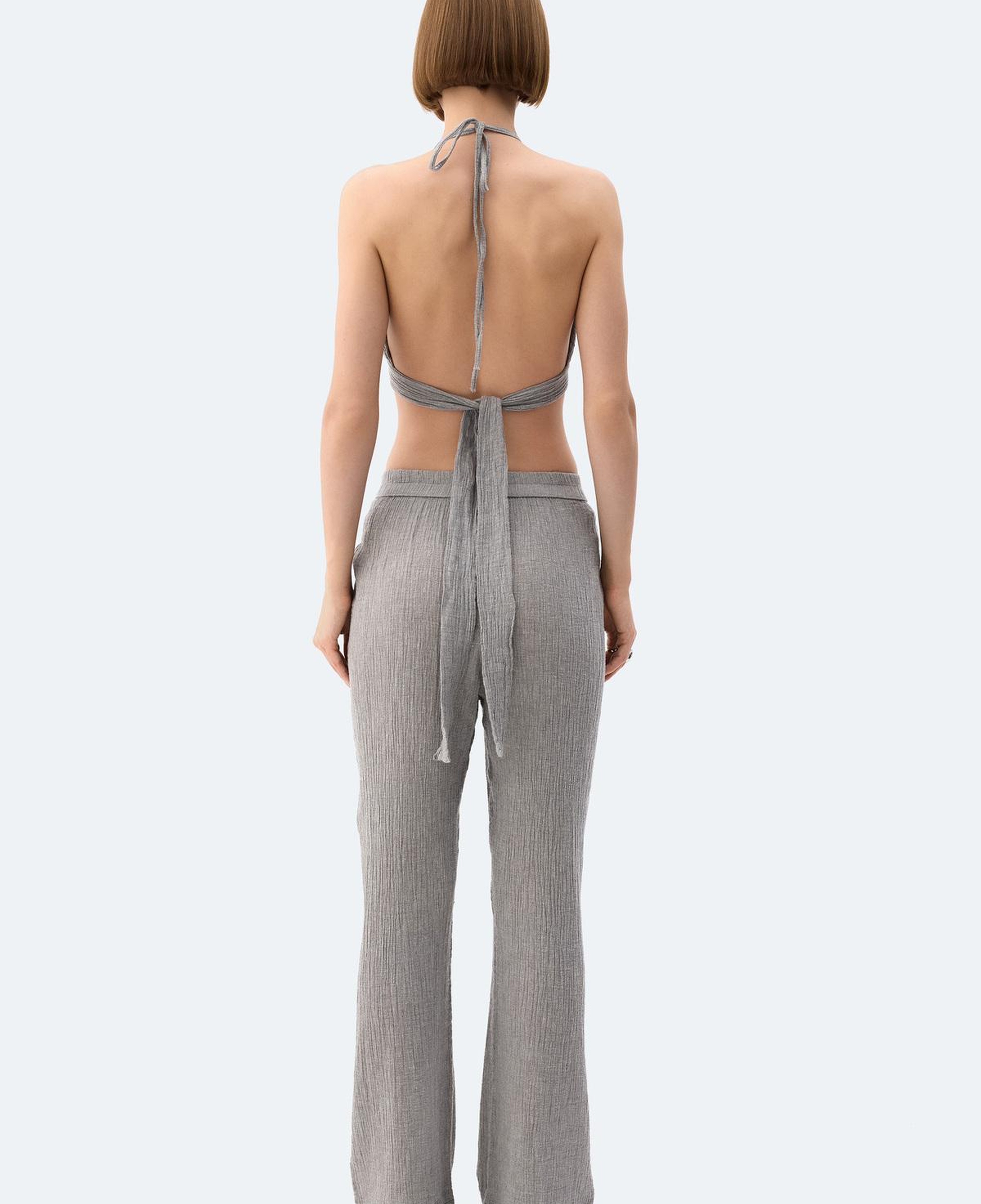 İKİKIZ Gri Crinkle Crop Üst Kadın Gri