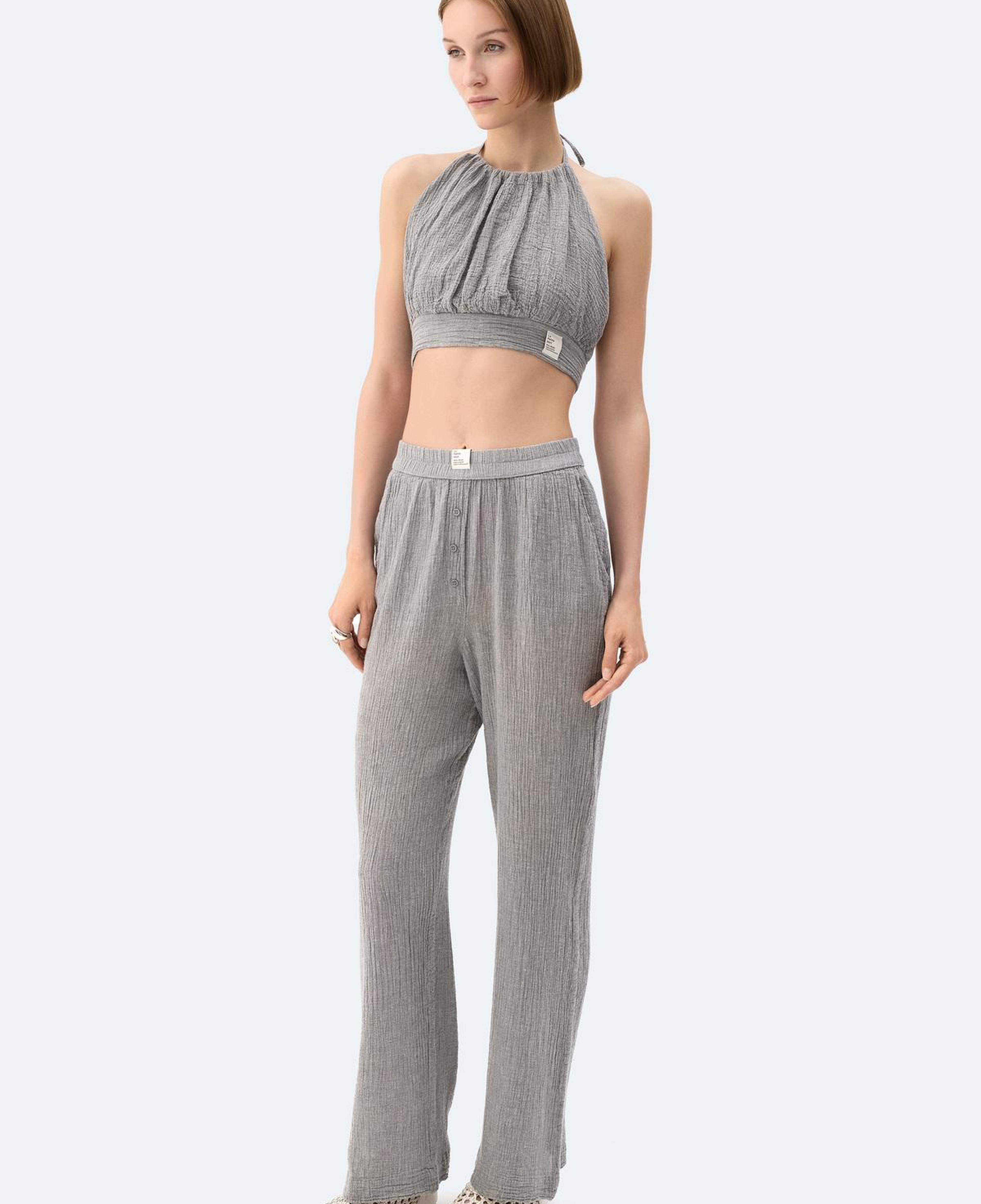 İKİKIZ Gri Crinkle Crop Üst Kadın Gri