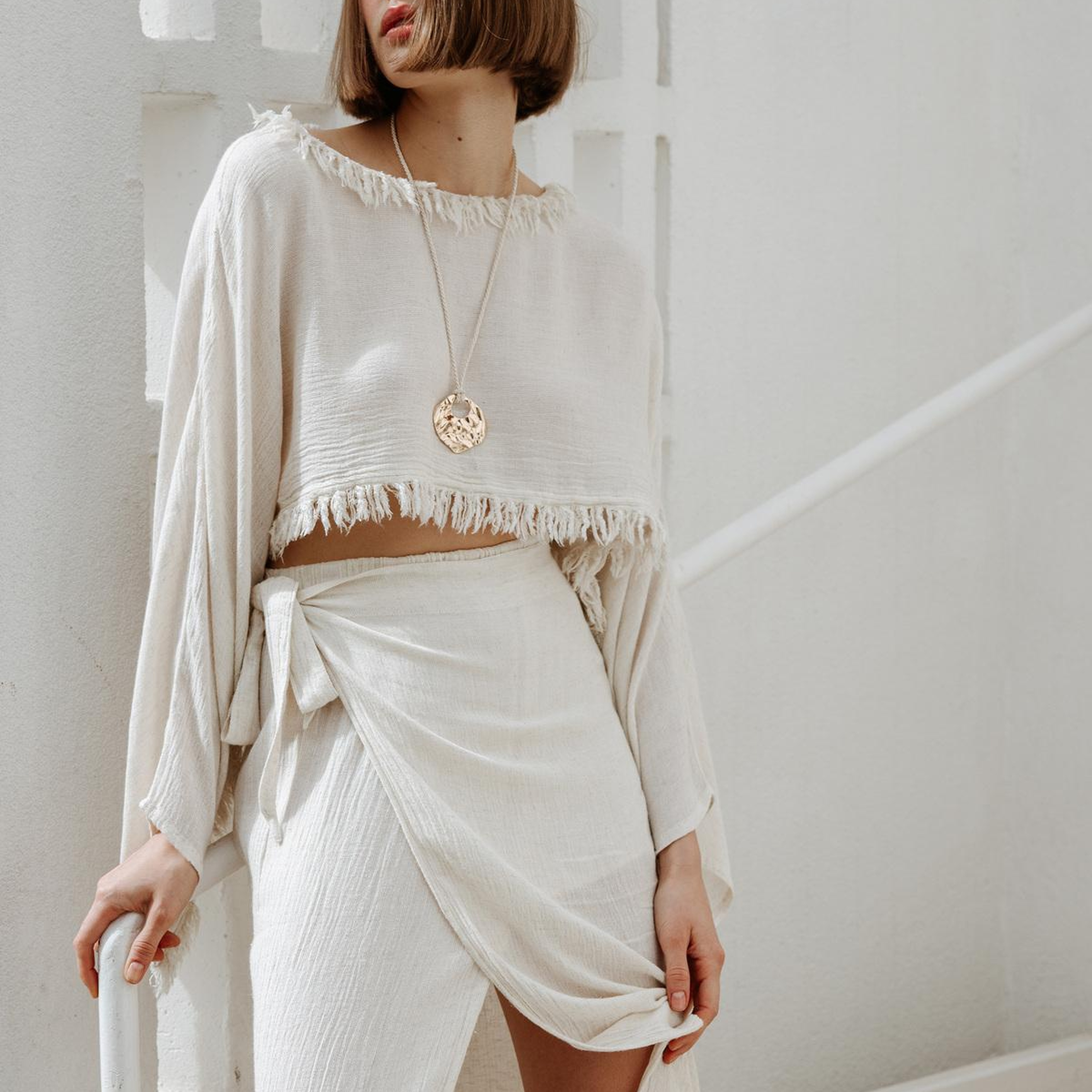 İKİKIZ Bürümcük Etek Takım Kadın Naturel