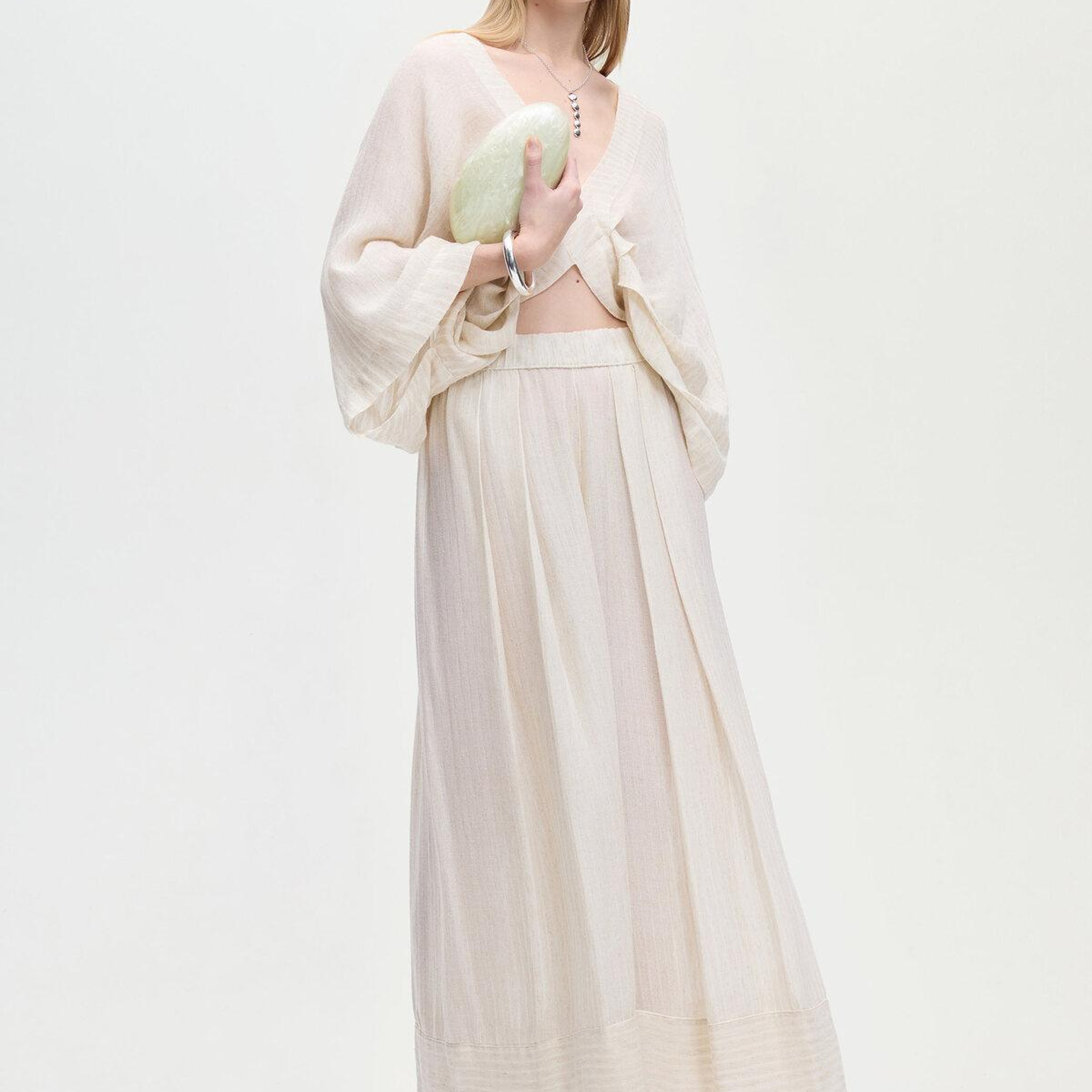 İKİKIZ V Yaka Bluz Kadın Naturel