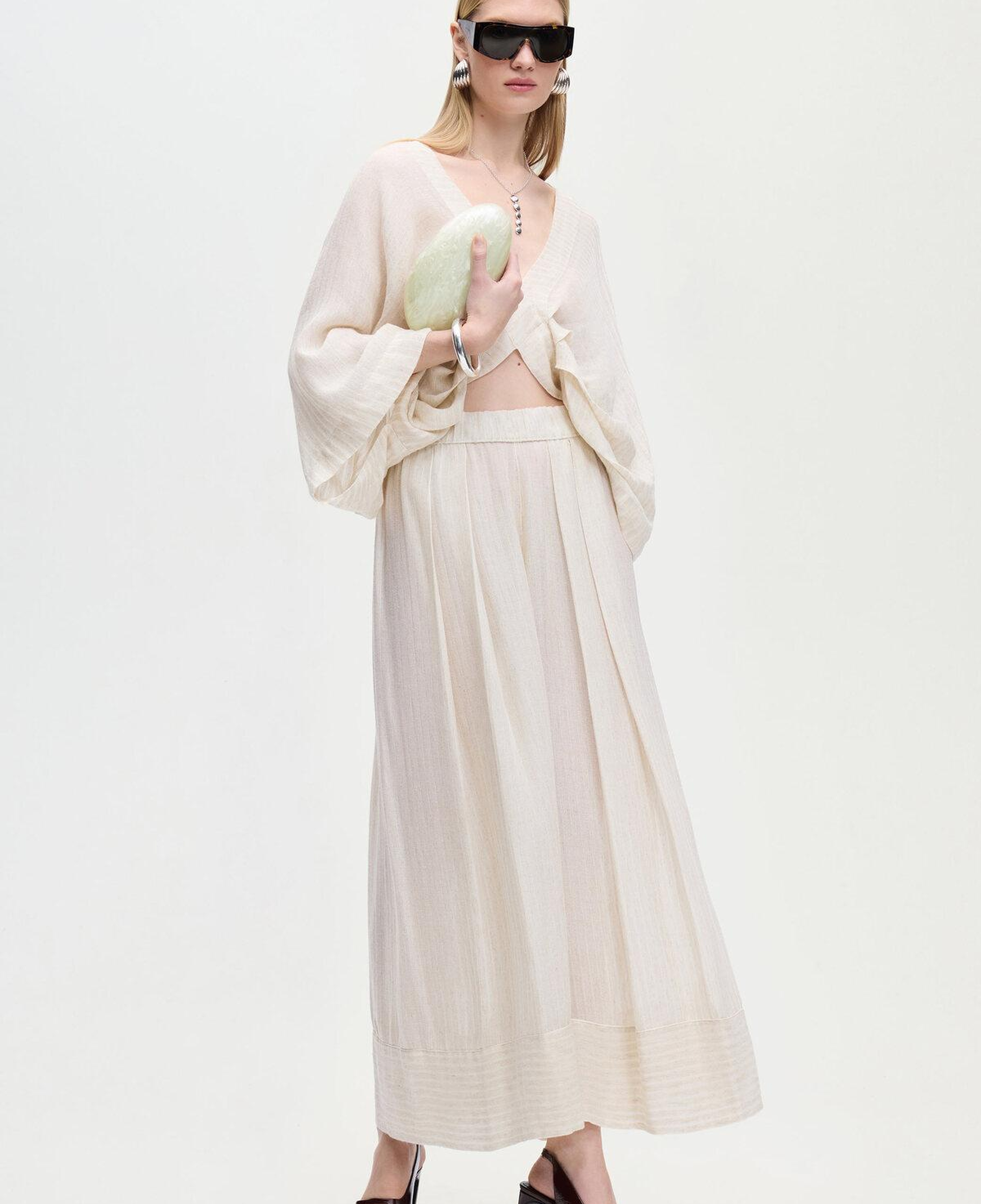 İKİKIZ V Yaka Bluz Kadın Naturel