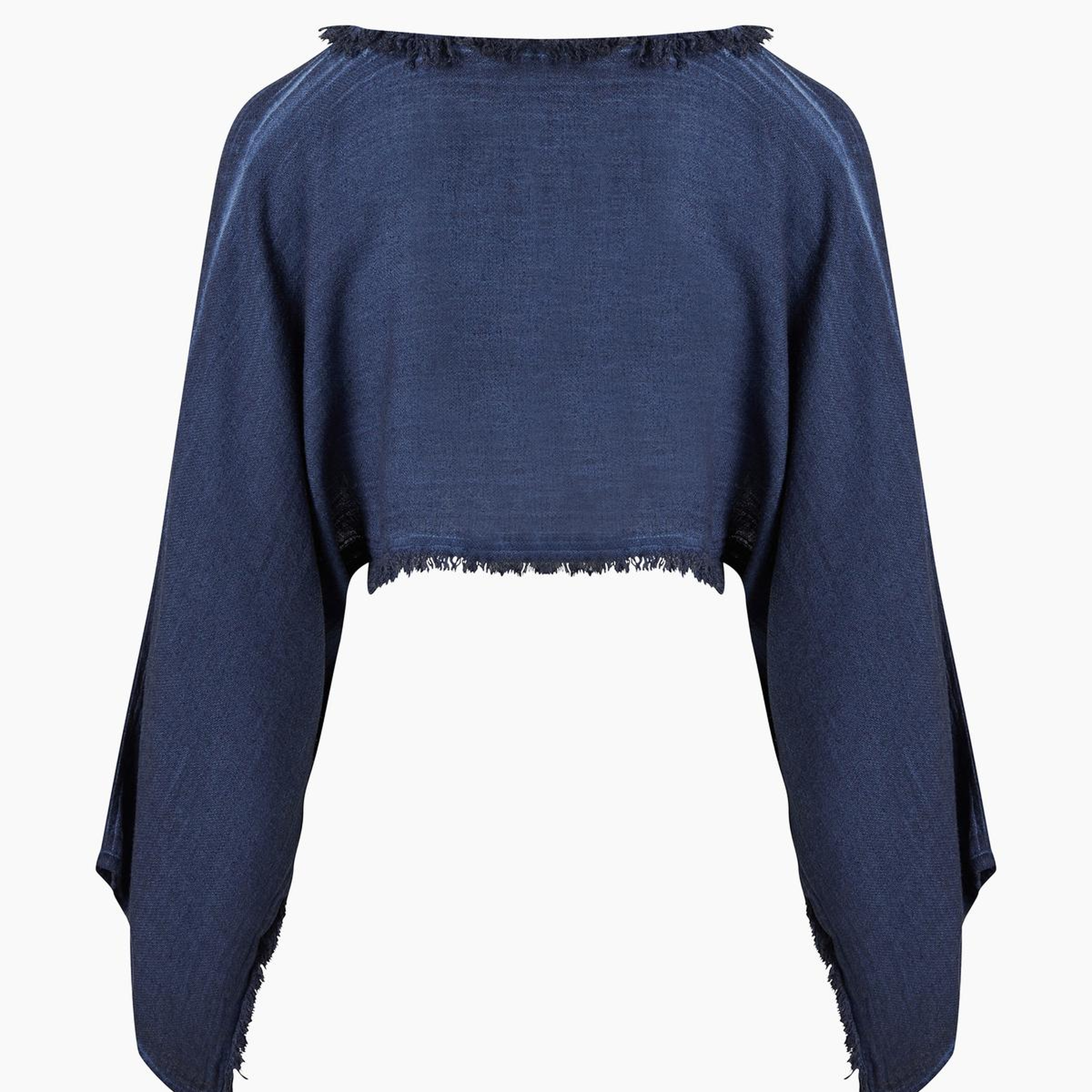 İKİKIZ Keten Navy Crop Bluz Kadın Mavi