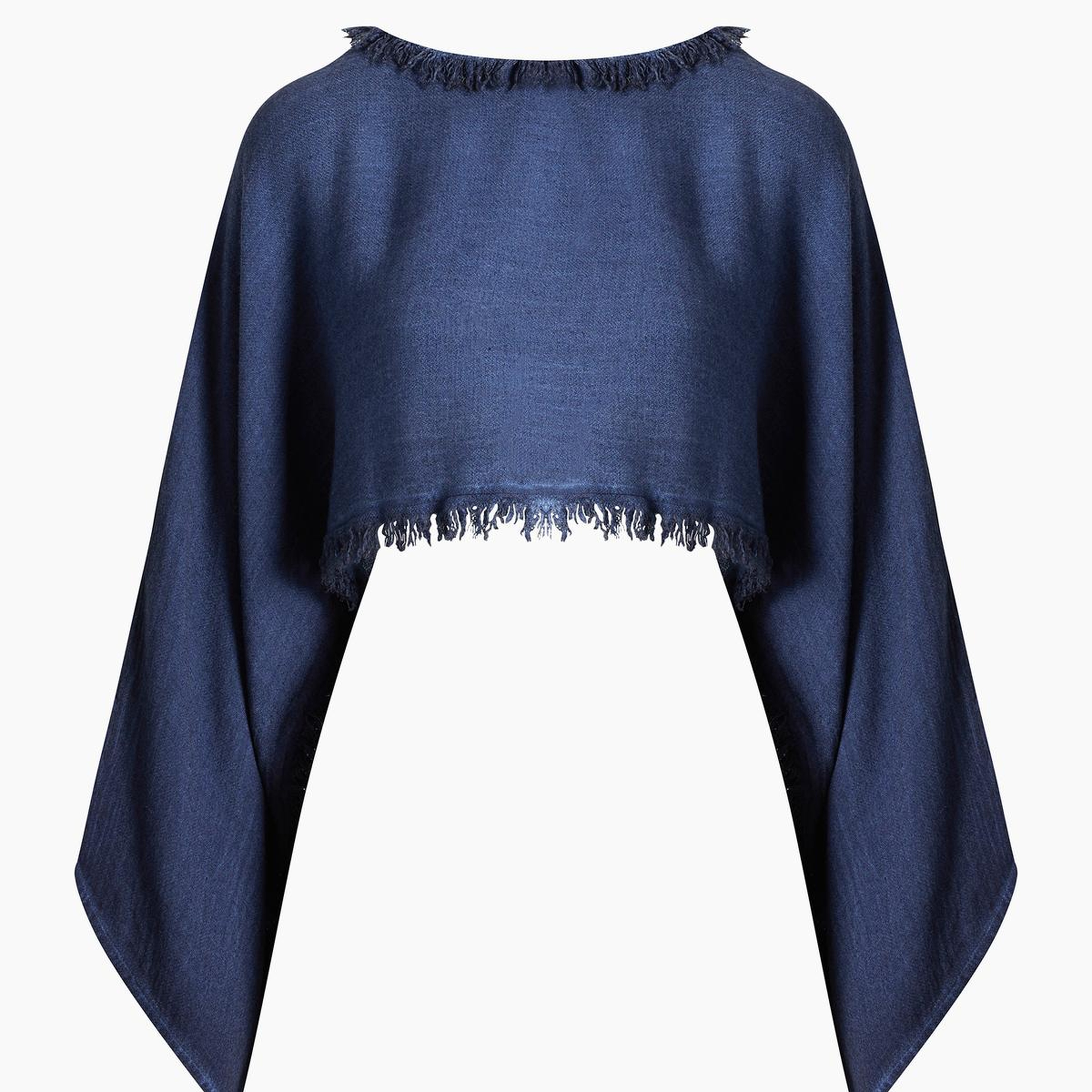 İKİKIZ Keten Navy Crop Bluz Kadın Mavi