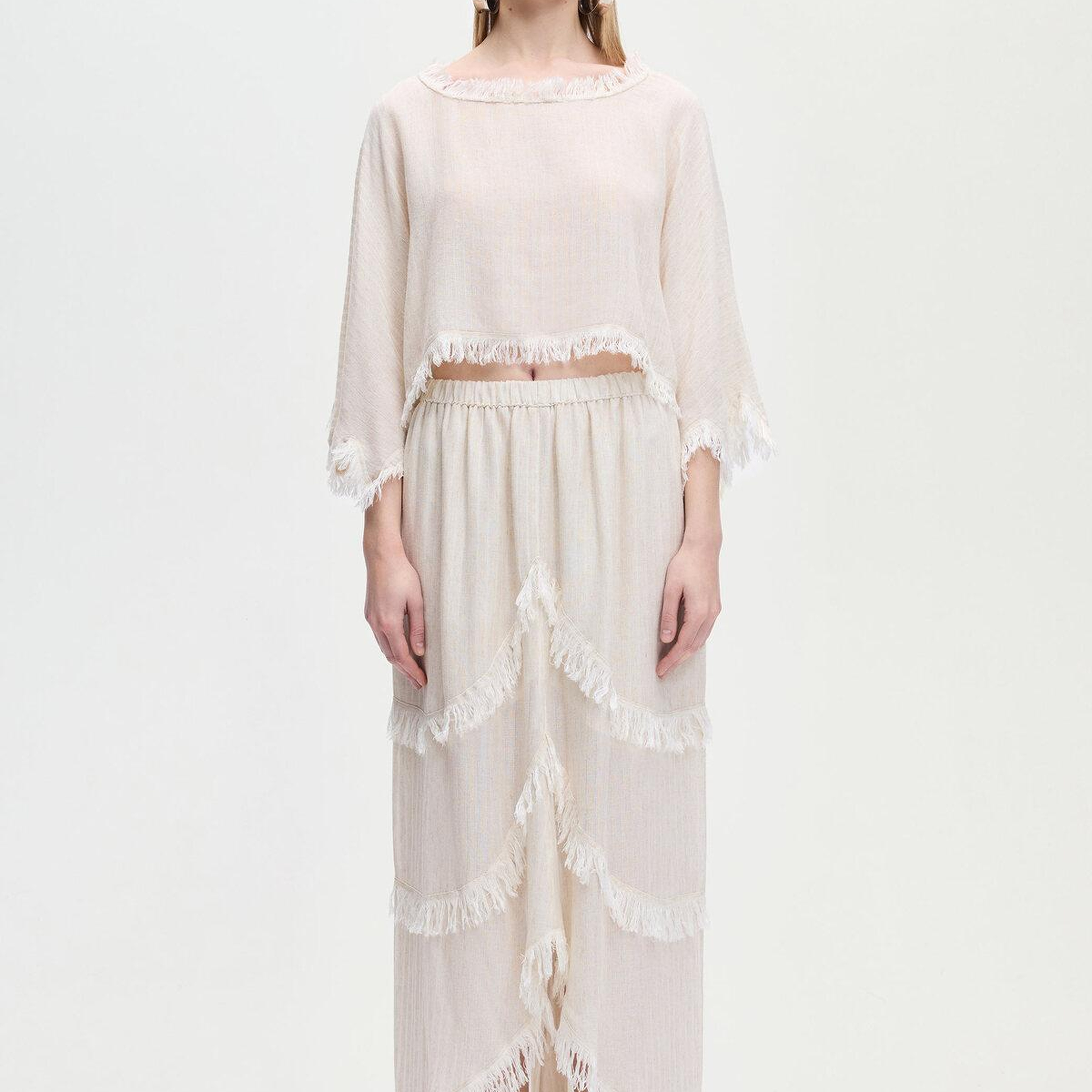 İKİKIZ Crop Bluz Kadın Naturel