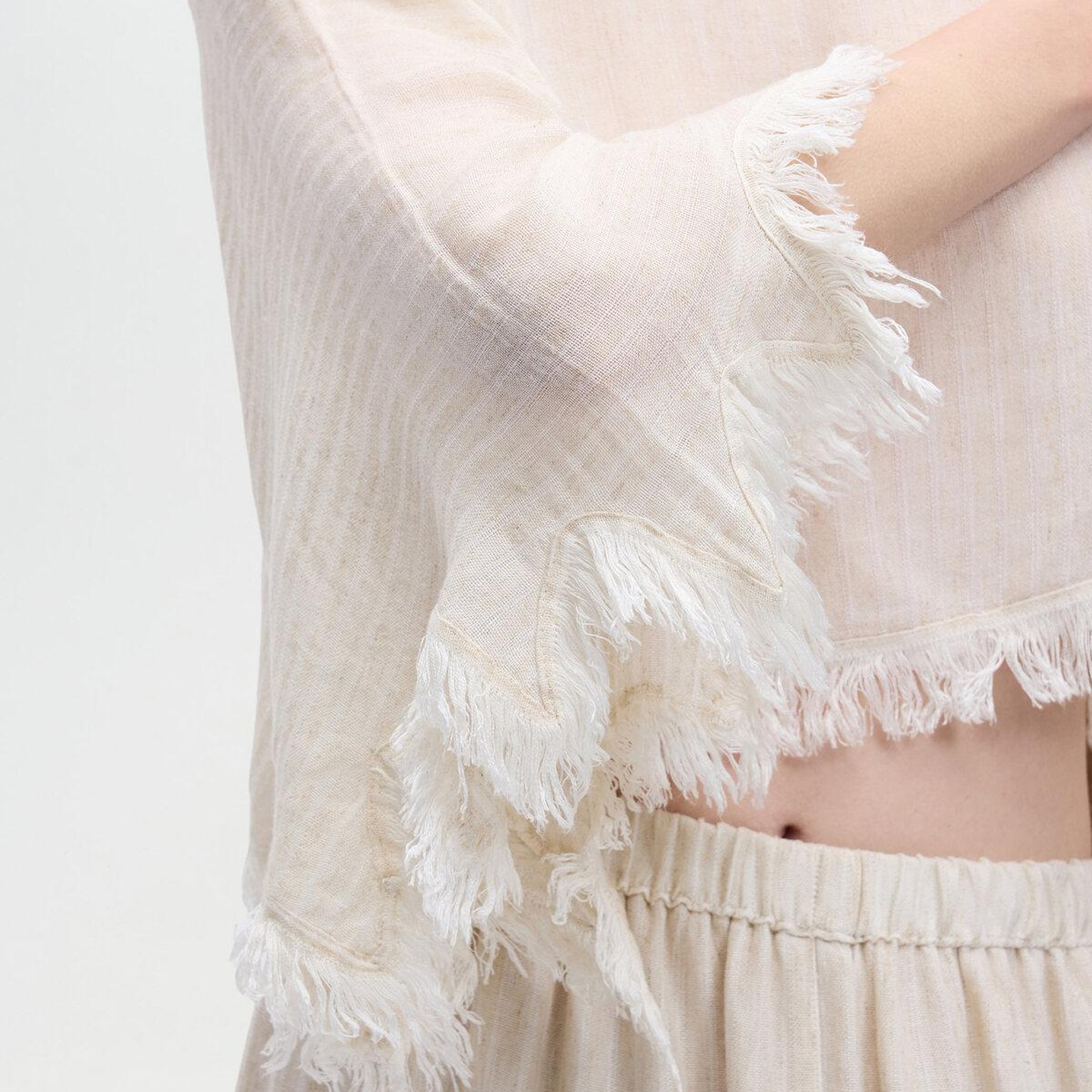 İKİKIZ Crop Bluz Kadın Naturel