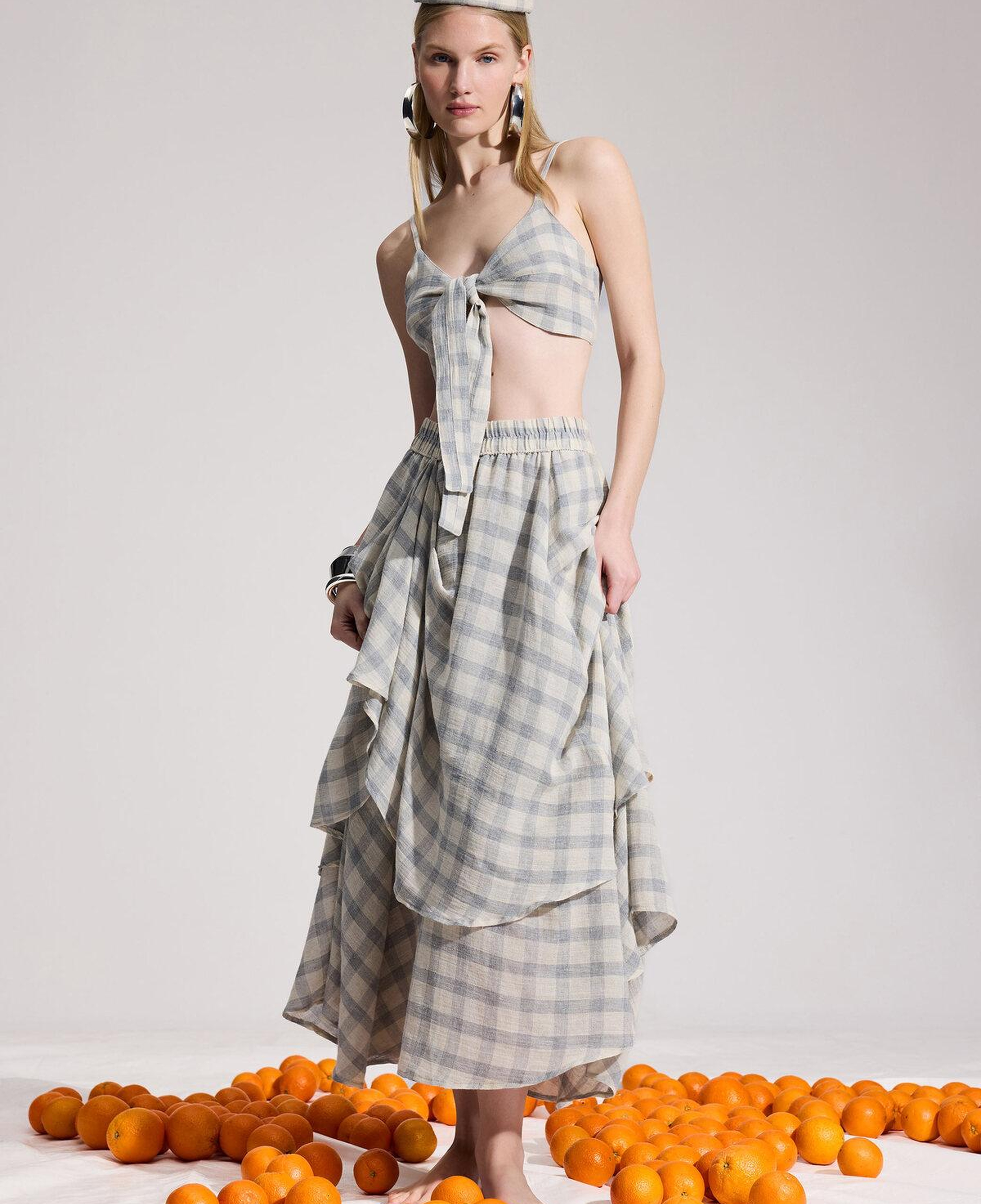 İKİKIZ Gri Ekose Etek Kadın Renkli