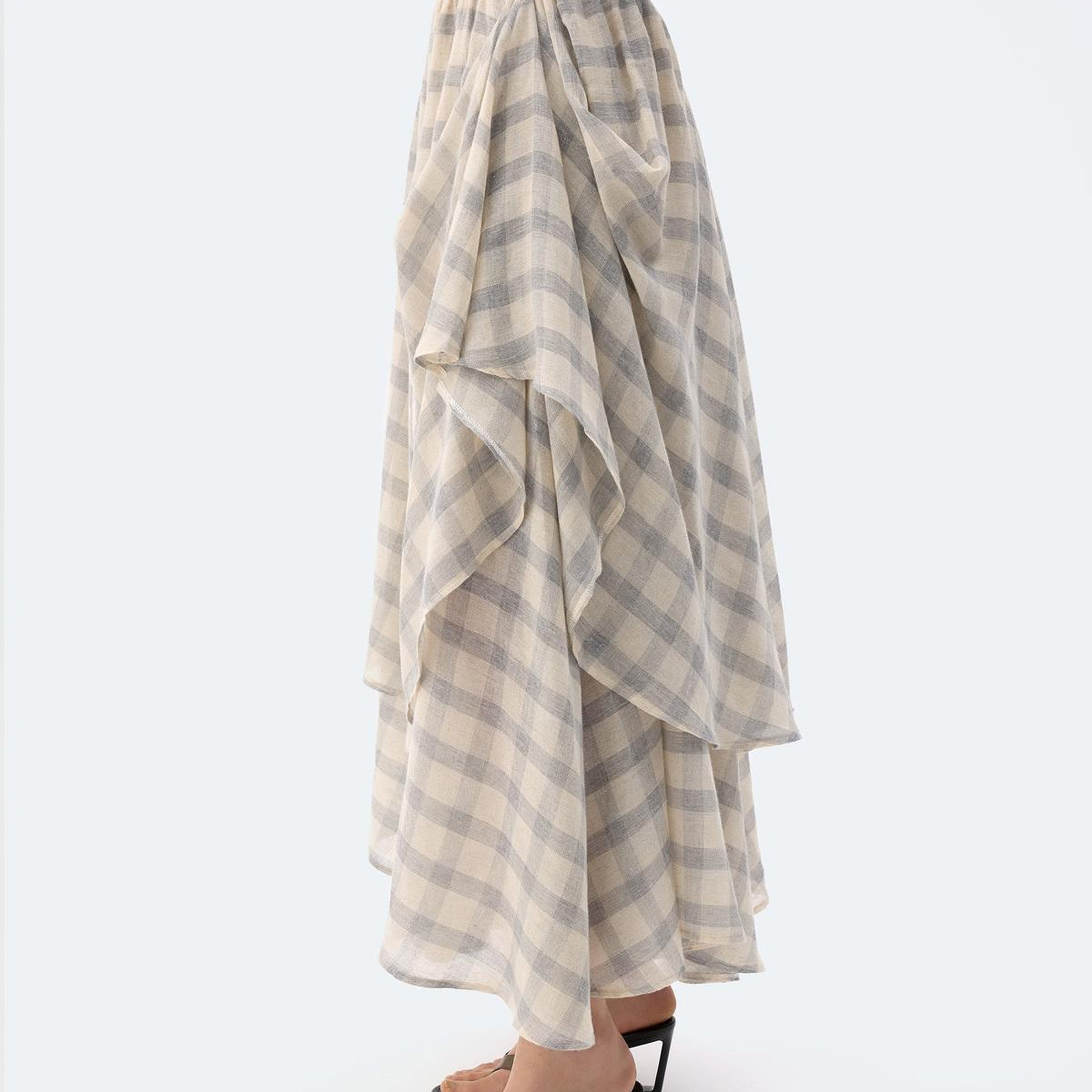 İKİKIZ Gri Ekose Etek Kadın Renkli