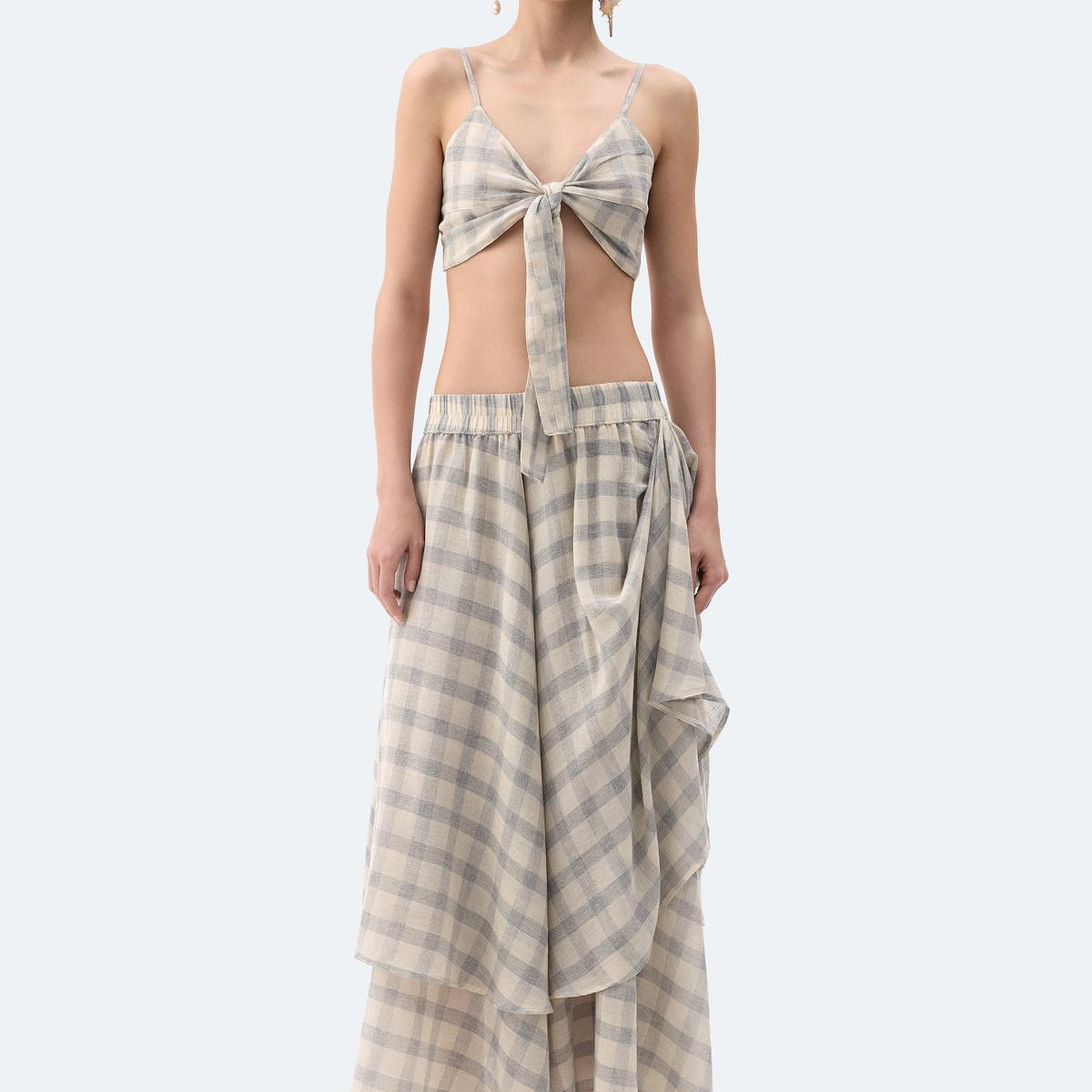 İKİKIZ Gri Ekose Etek Kadın Renkli