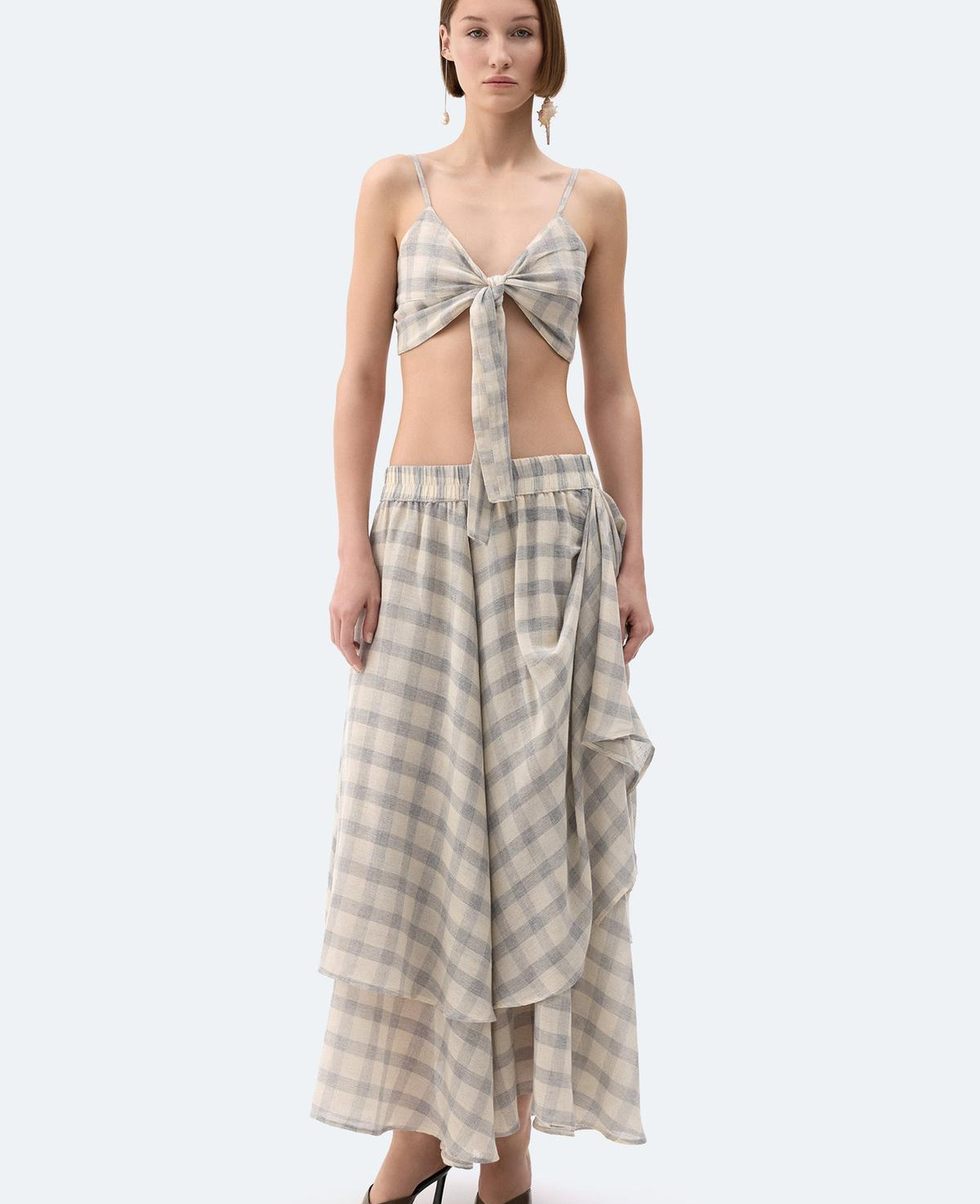 İKİKIZ Gri Ekose Etek Kadın Renkli