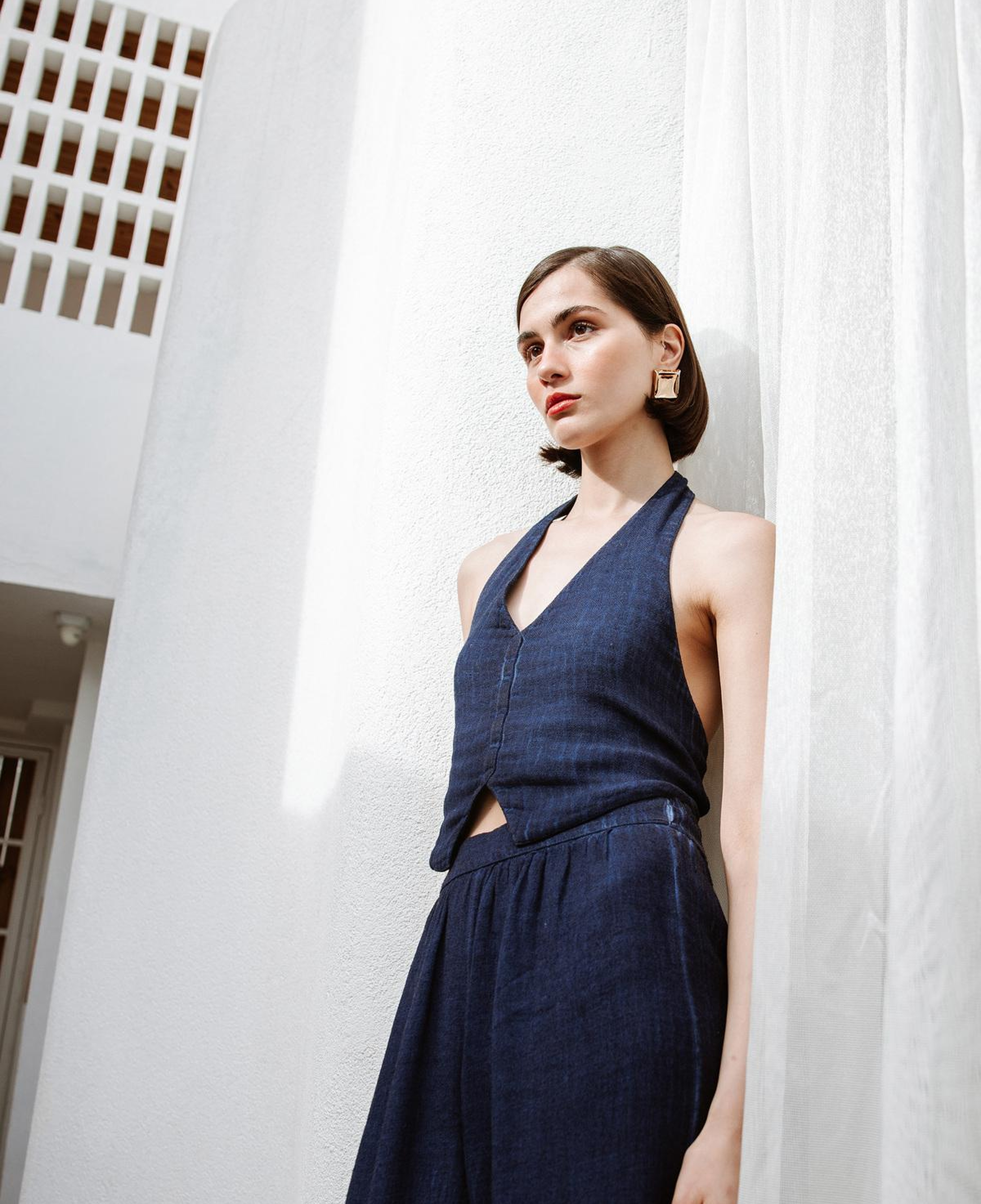 İKİKIZ Keten Navy Yelek Kadın Renkli