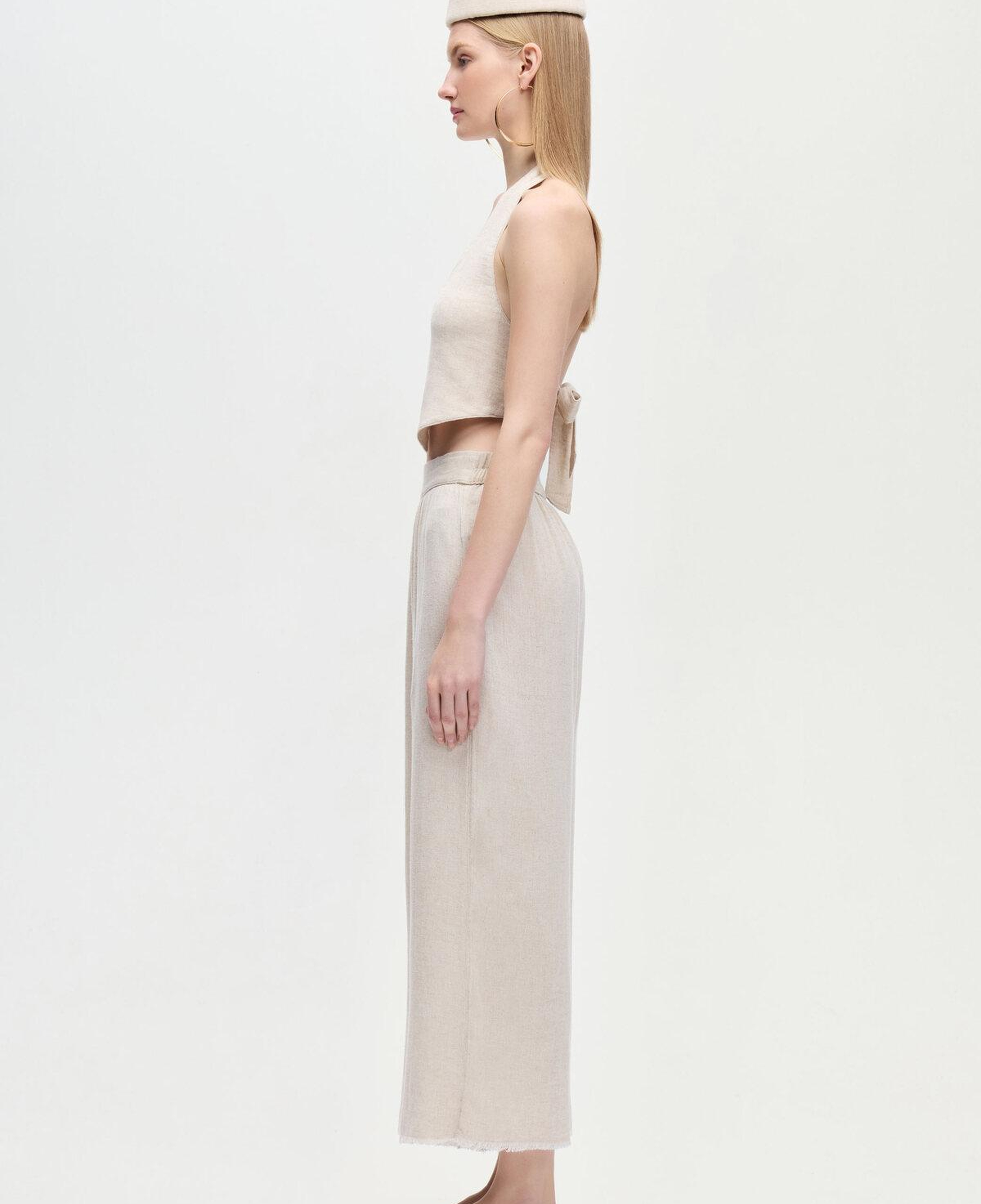 İKİKIZ Keten Naturel Yelek Kadın Naturel