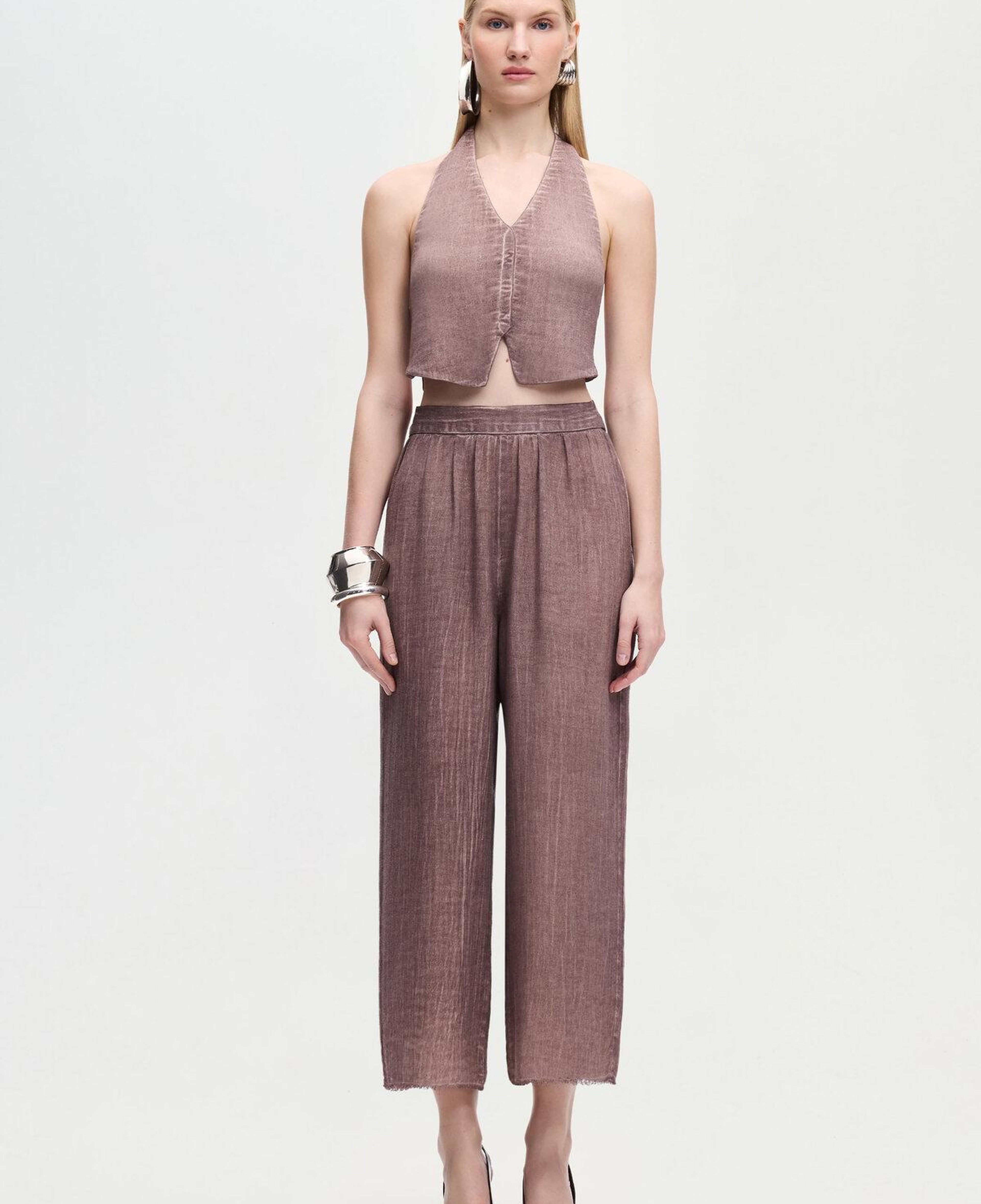 İKİKIZ Keten Kahverengi Yelek Kadın Renkli