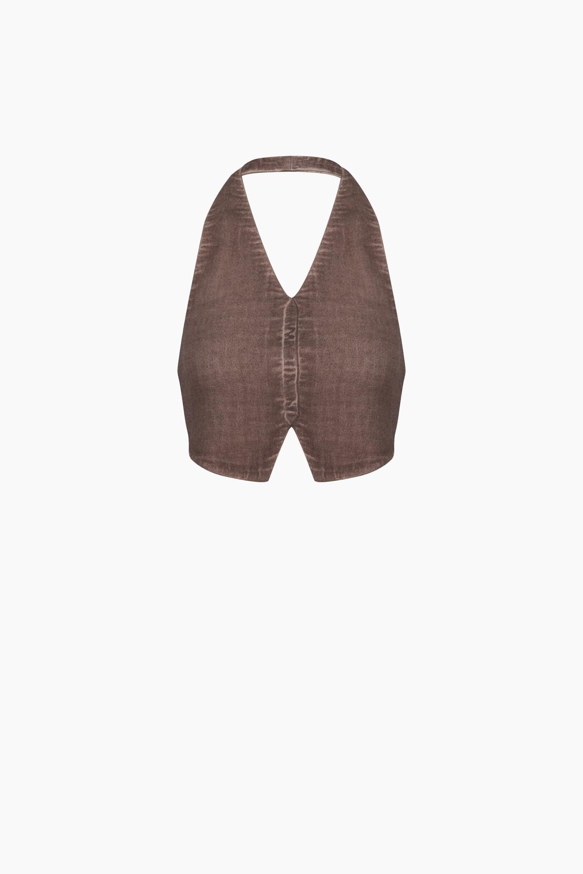 İKİKIZ Keten Kahverengi Yelek Kadın Renkli