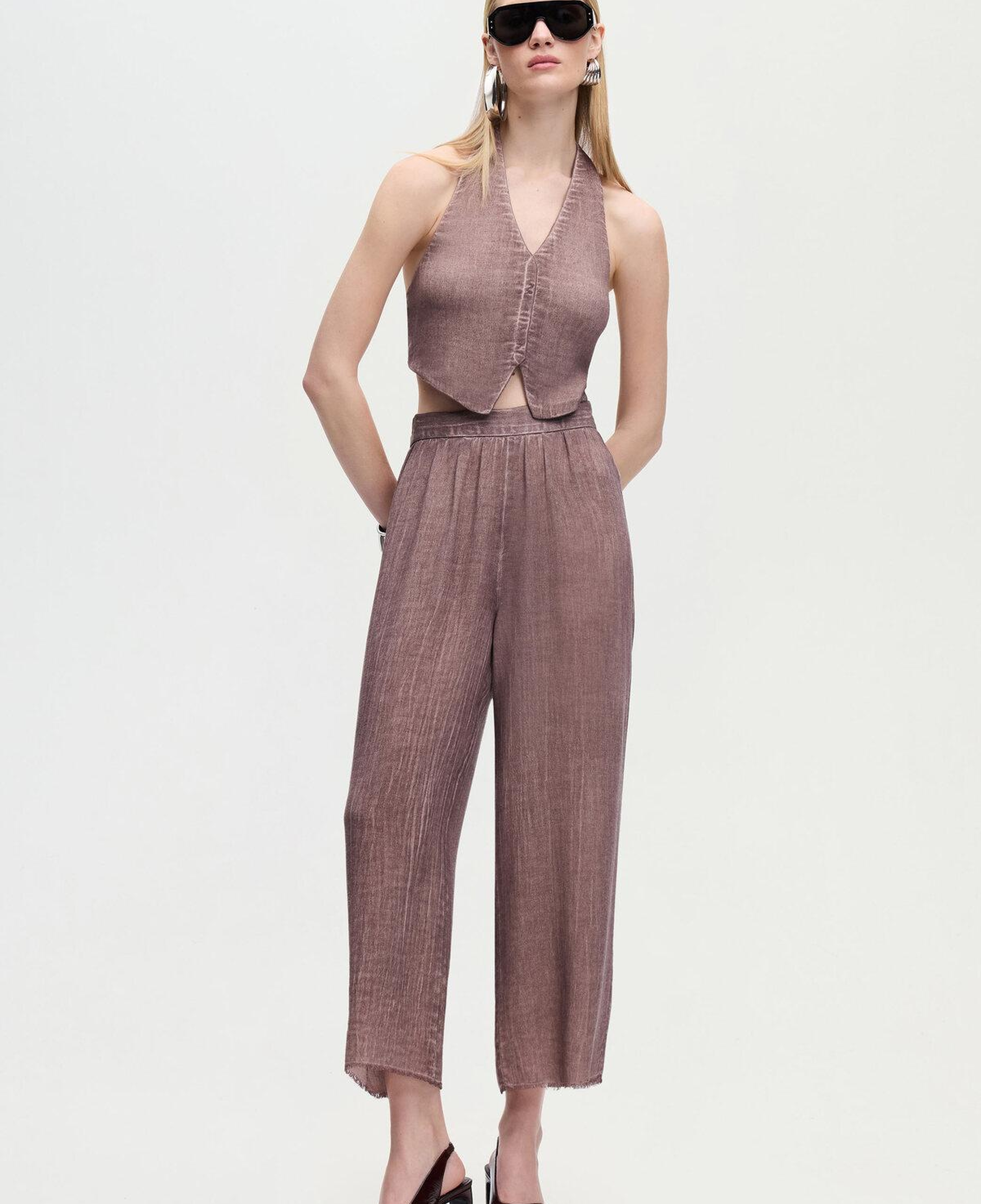 İKİKIZ Keten Kahverengi Yelek Kadın Renkli