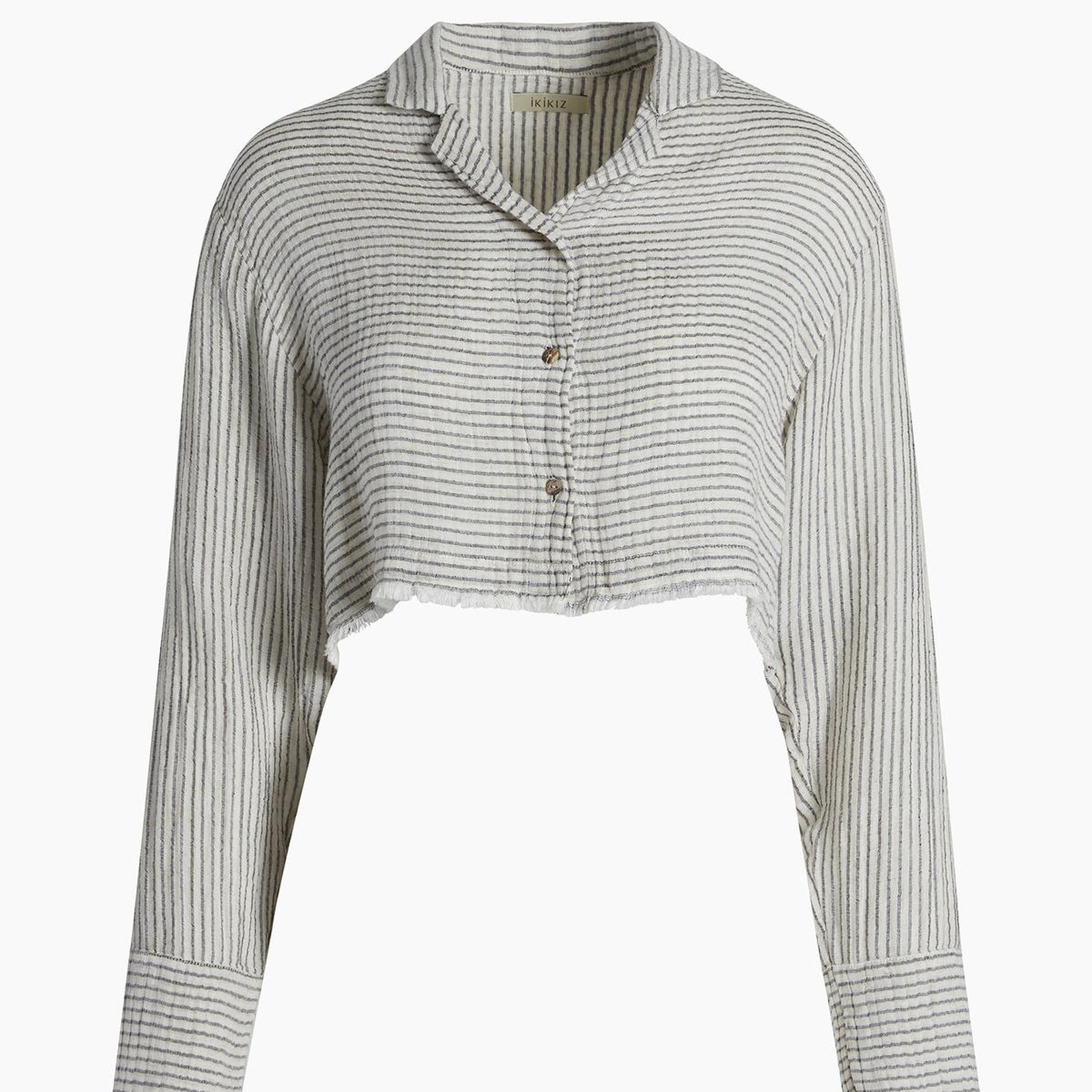 İKİKIZ Siyah Çizgili Kısa Gömlek Kadın Siyah