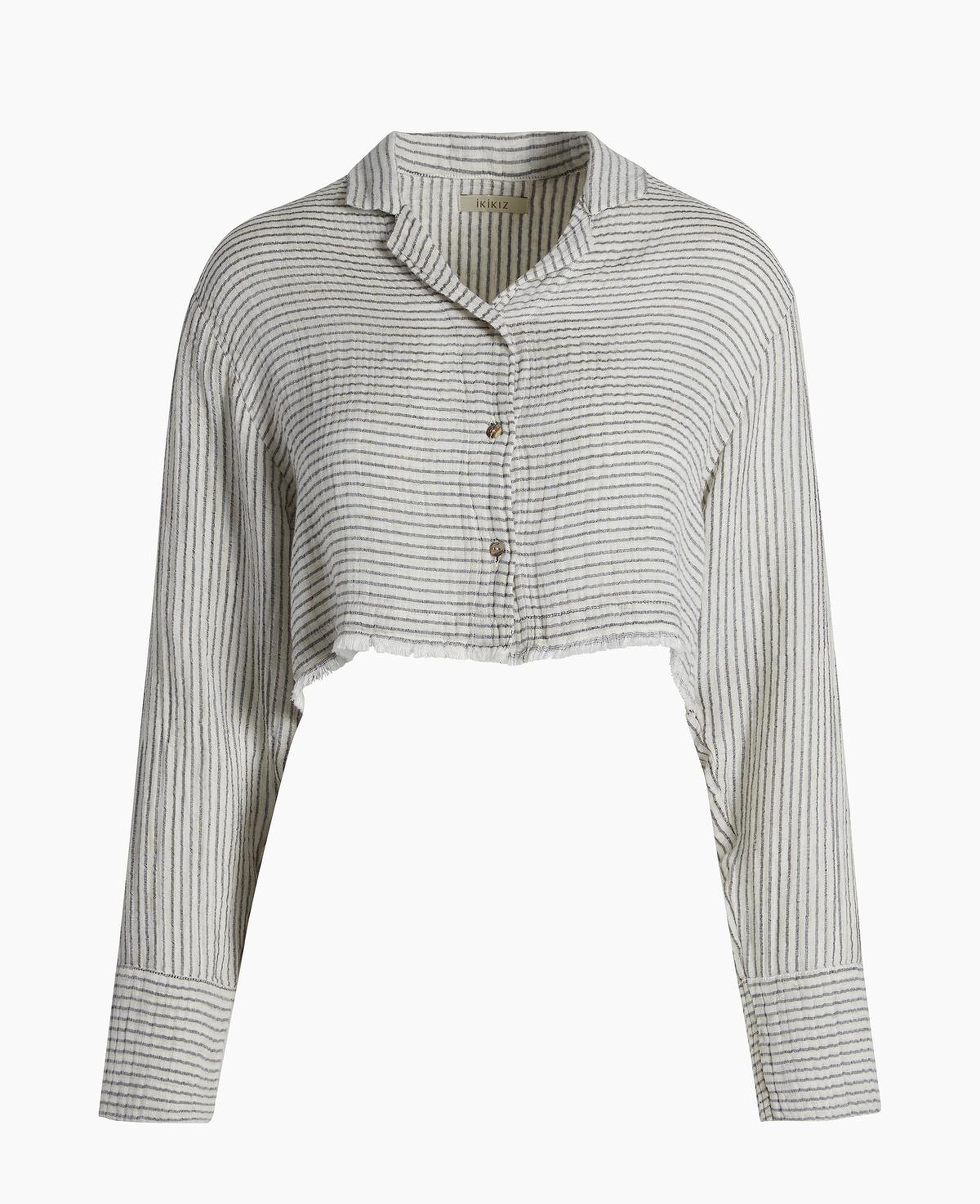 İKİKIZ Siyah Çizgili Kısa Gömlek Kadın Siyah