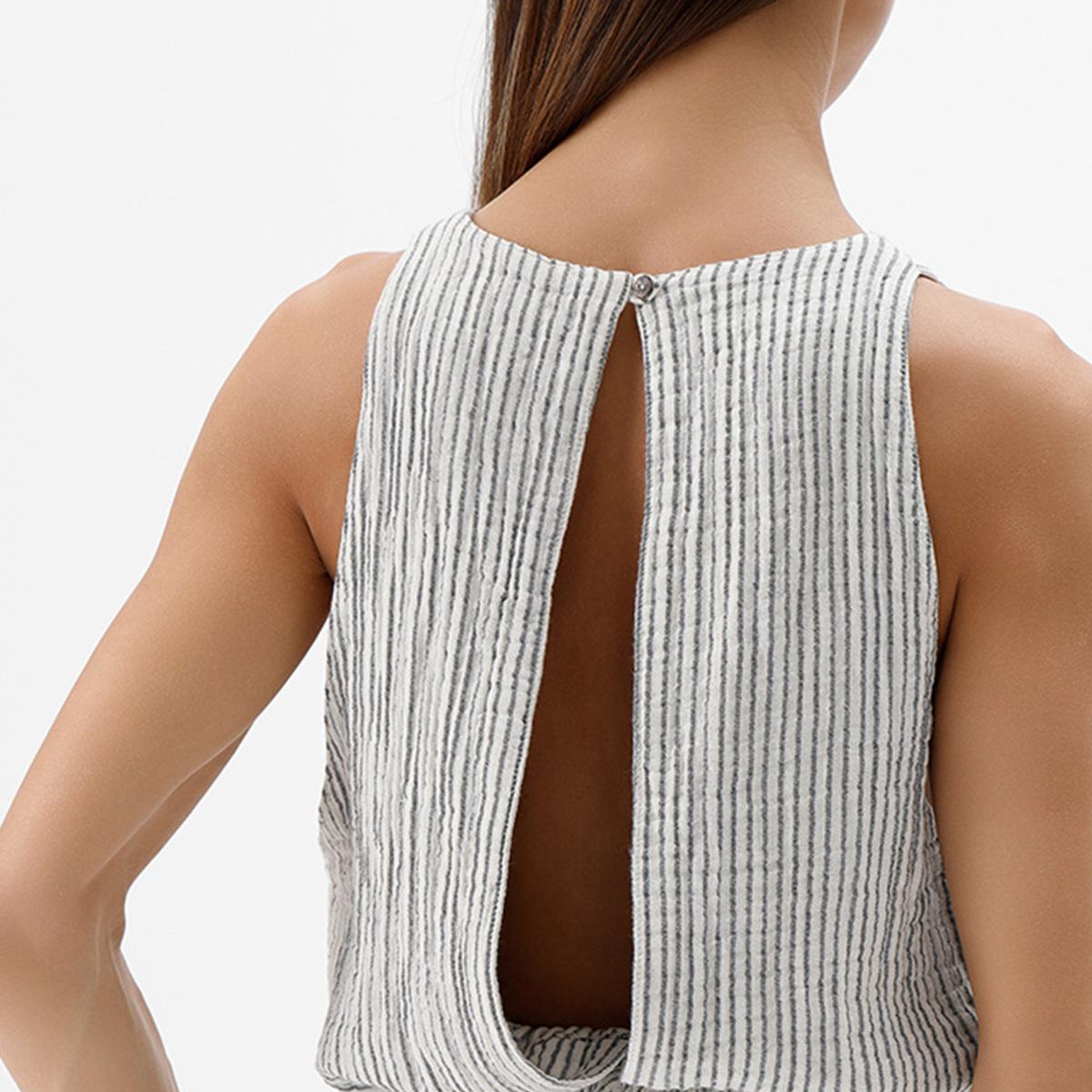 İKİKIZ Crinkle Çizgili Kolsuz Crop Kadın Renkli