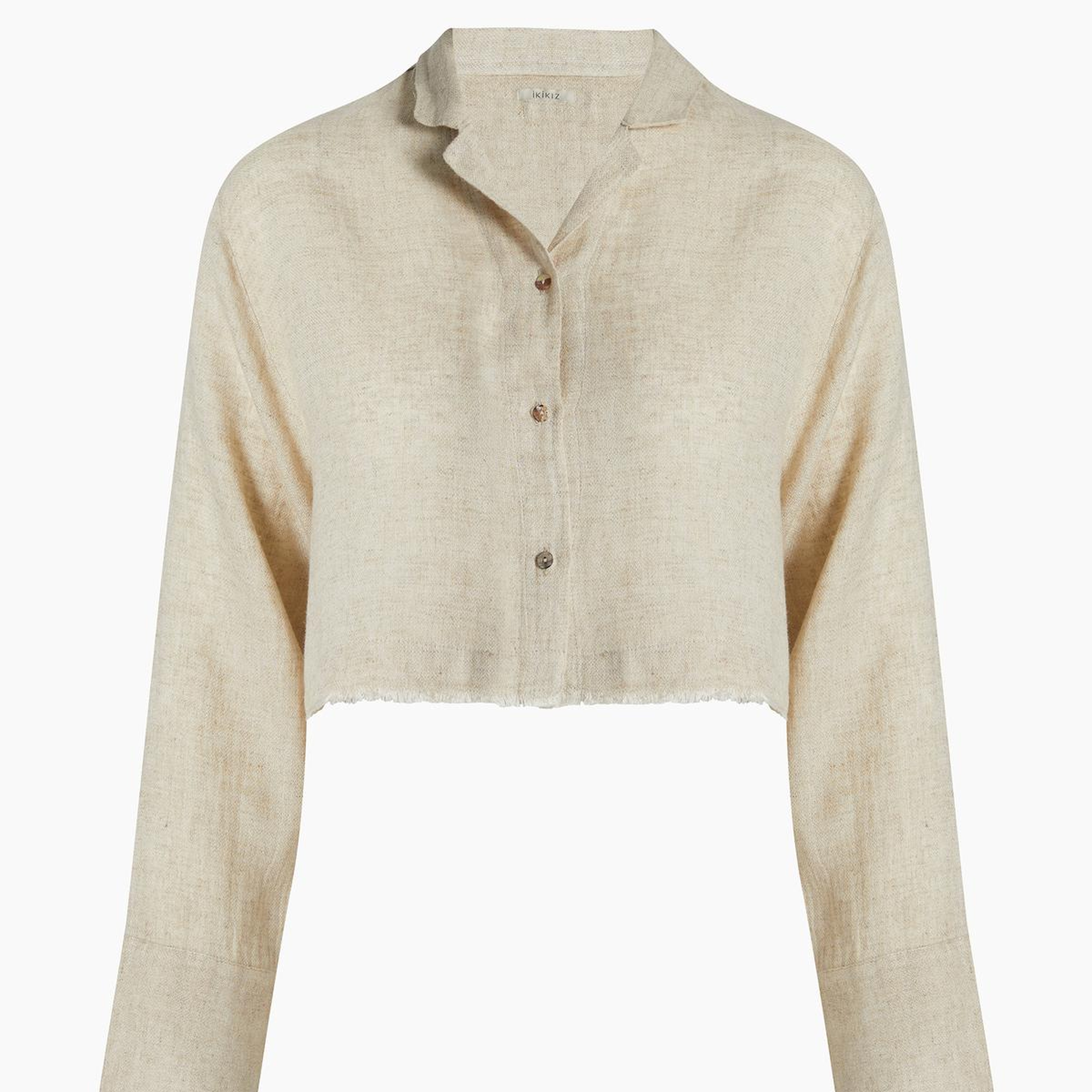 İKİKIZ Keten Crop Gömlek Kadın Naturel