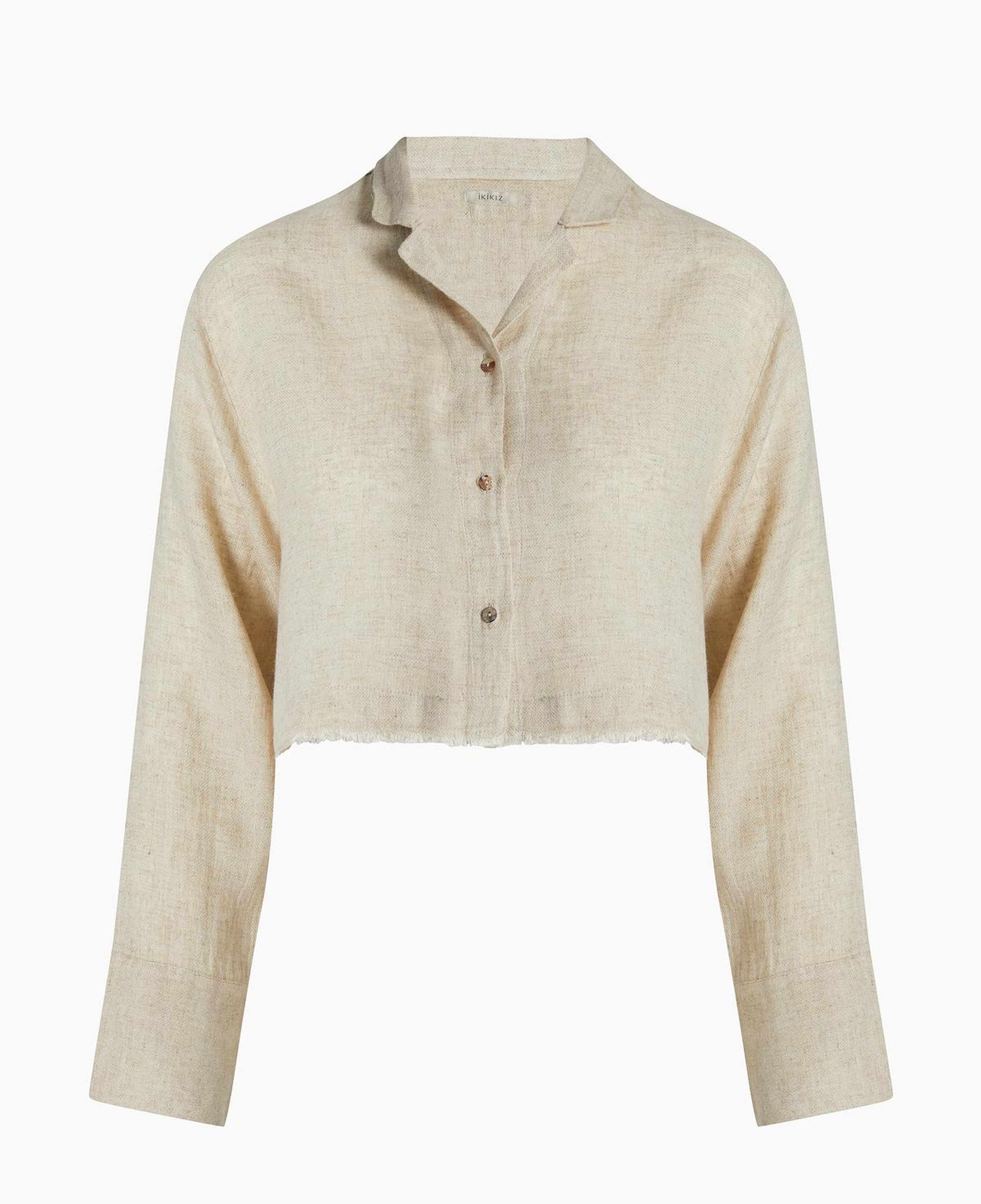 İKİKIZ Keten Crop Gömlek Kadın Naturel