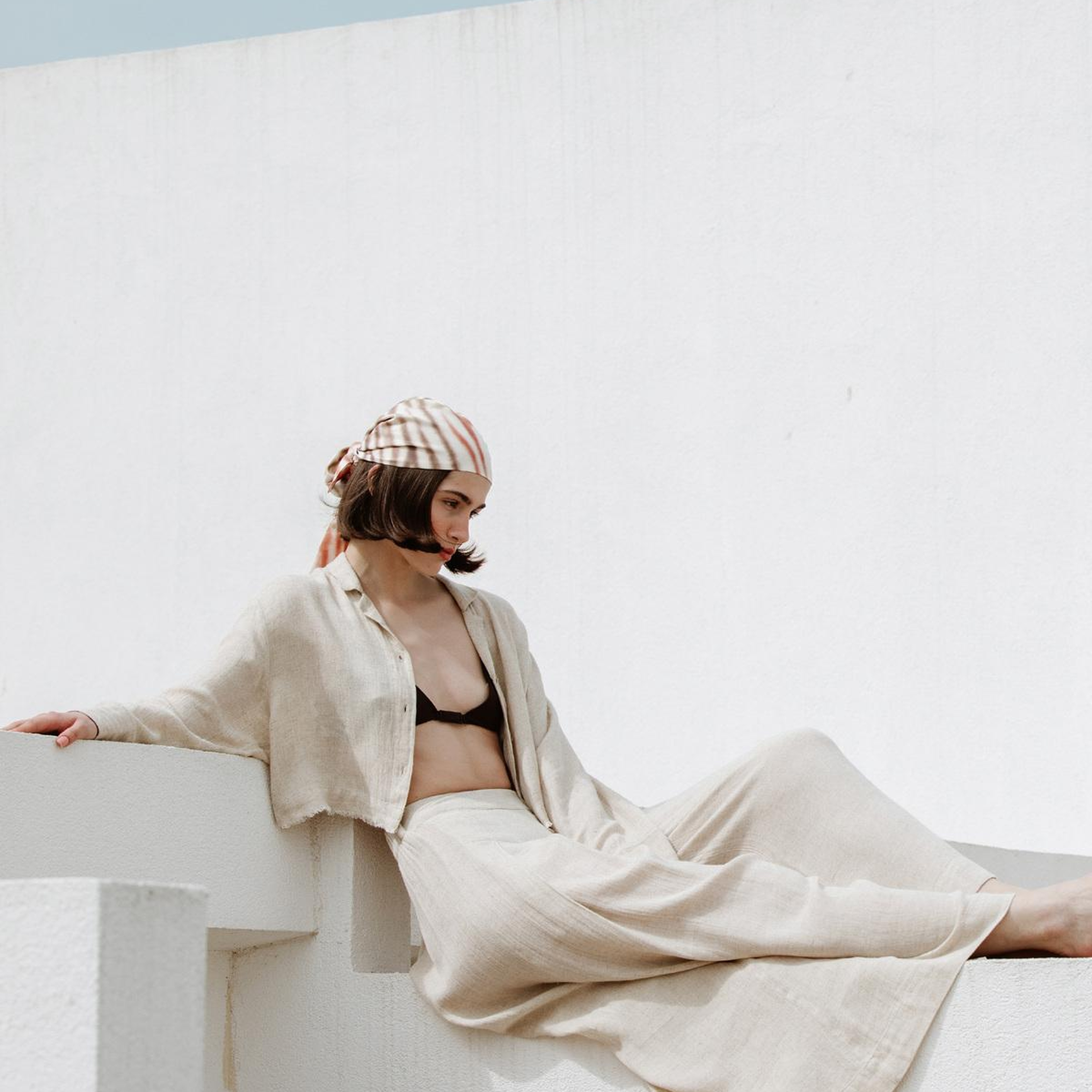 İKİKIZ Keten Crop Gömlek Kadın Naturel