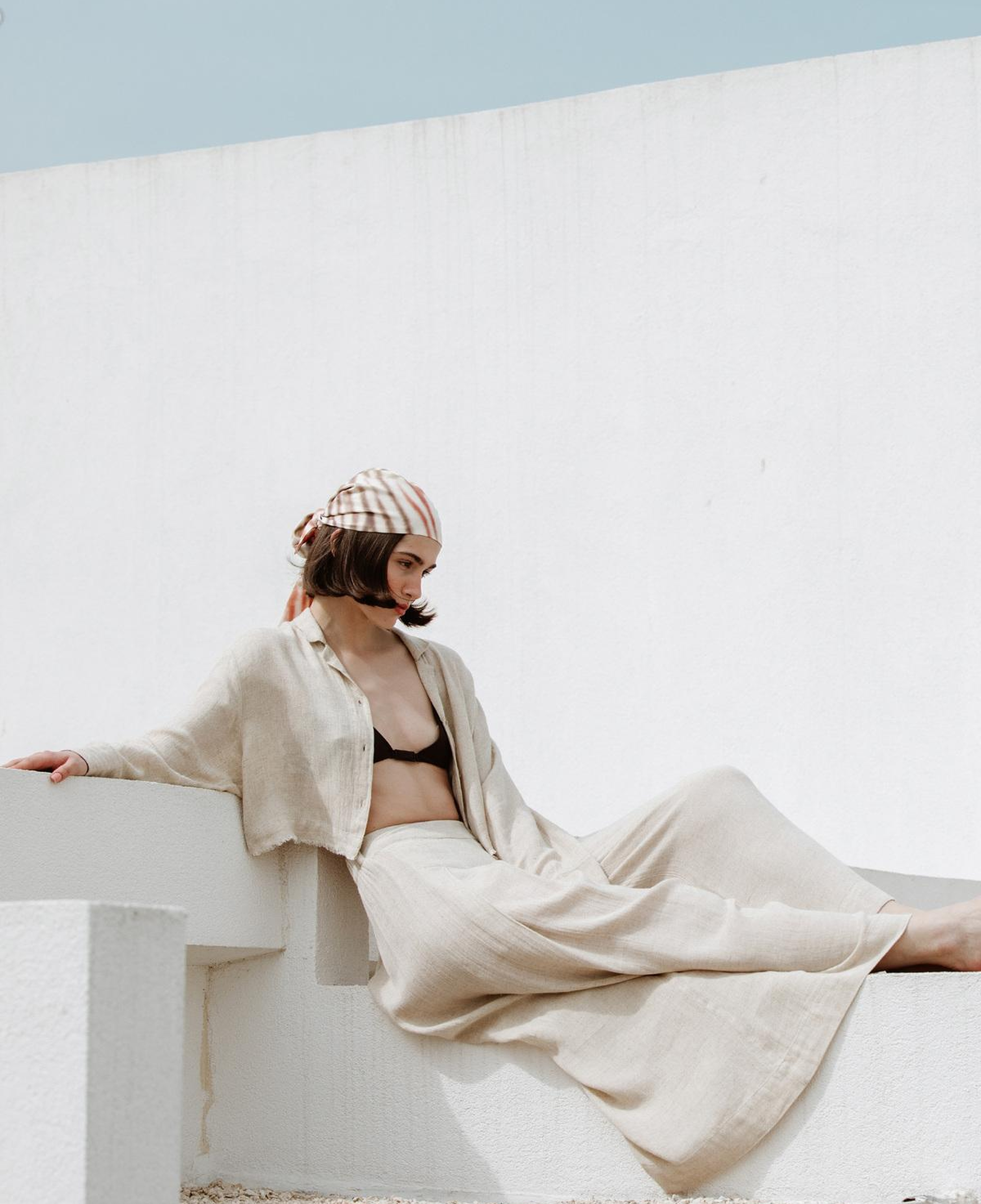 İKİKIZ Keten Crop Gömlek Kadın Naturel