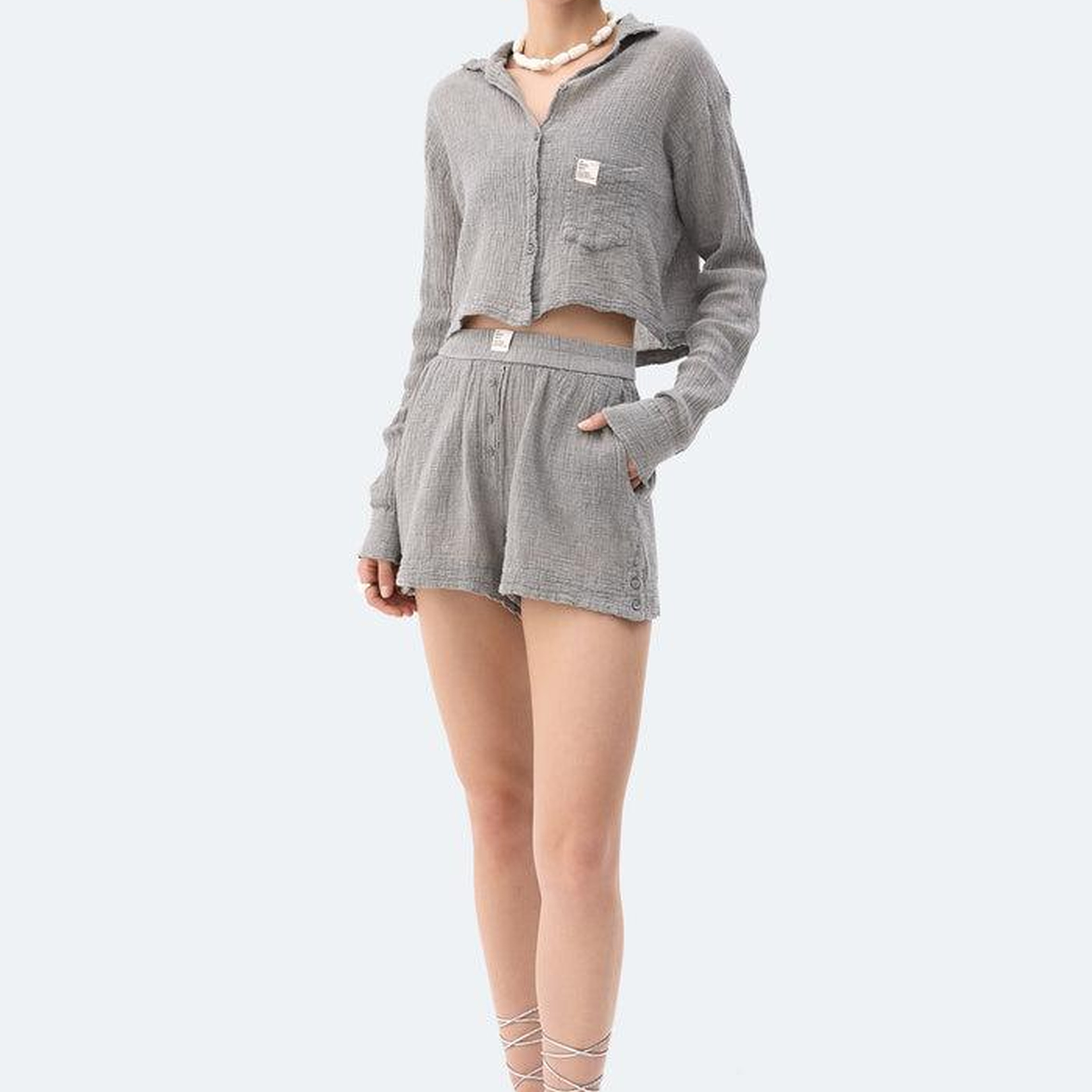 İKİKIZ Crinkle Şort Kadın Gri