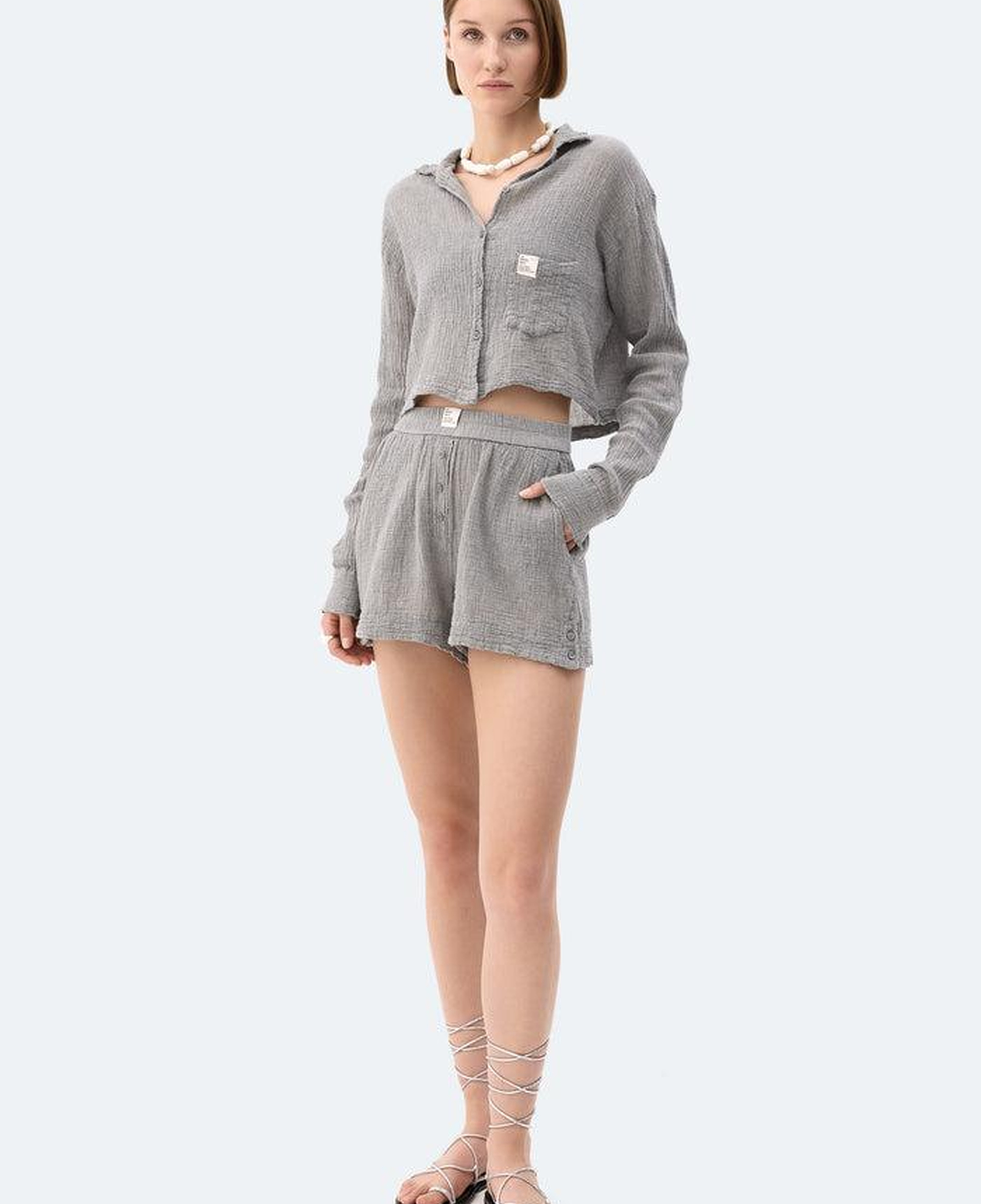 İKİKIZ Crinkle Şort Kadın Gri