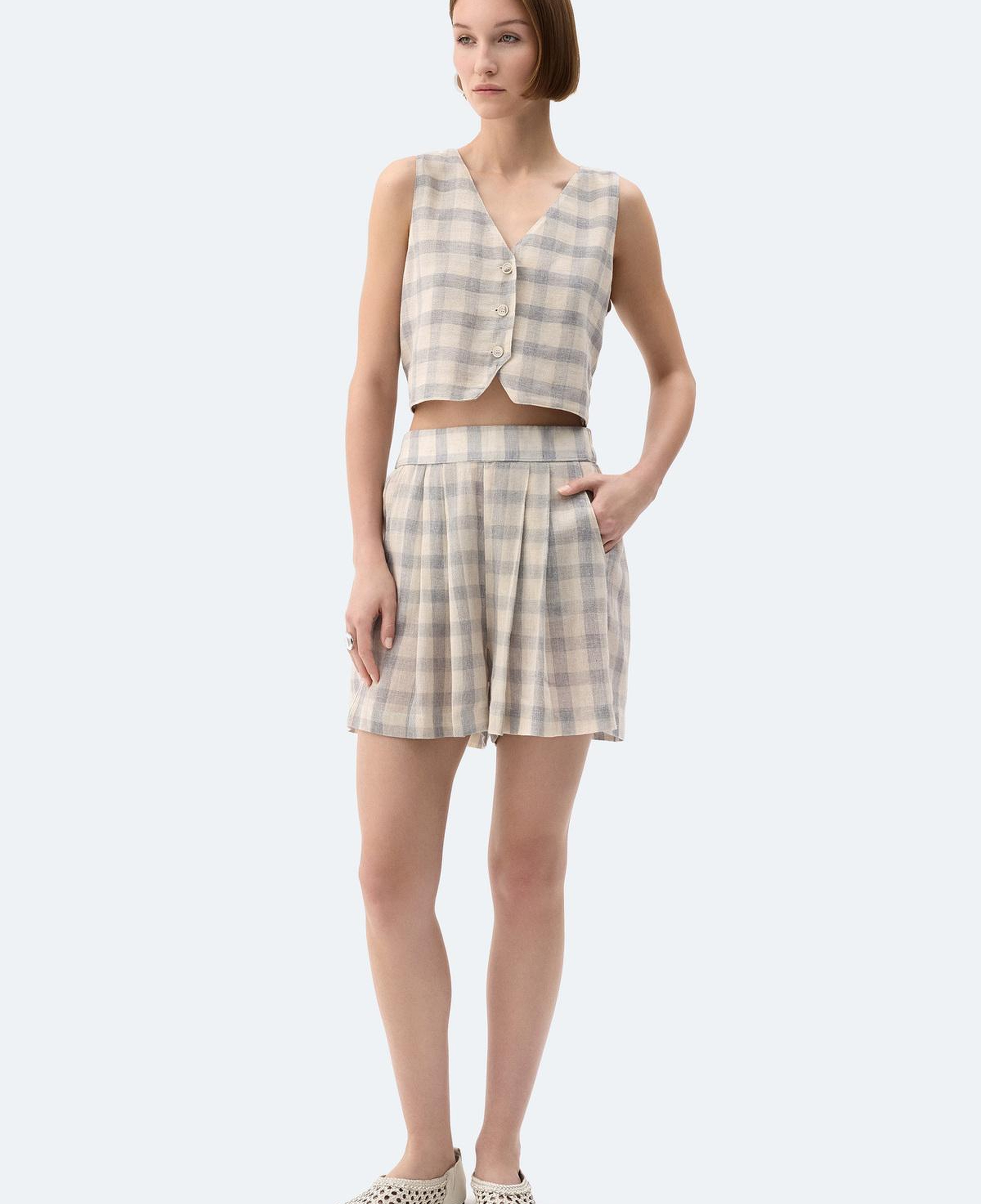 İKİKIZ Gri Ekose Şort Kadın Renkli