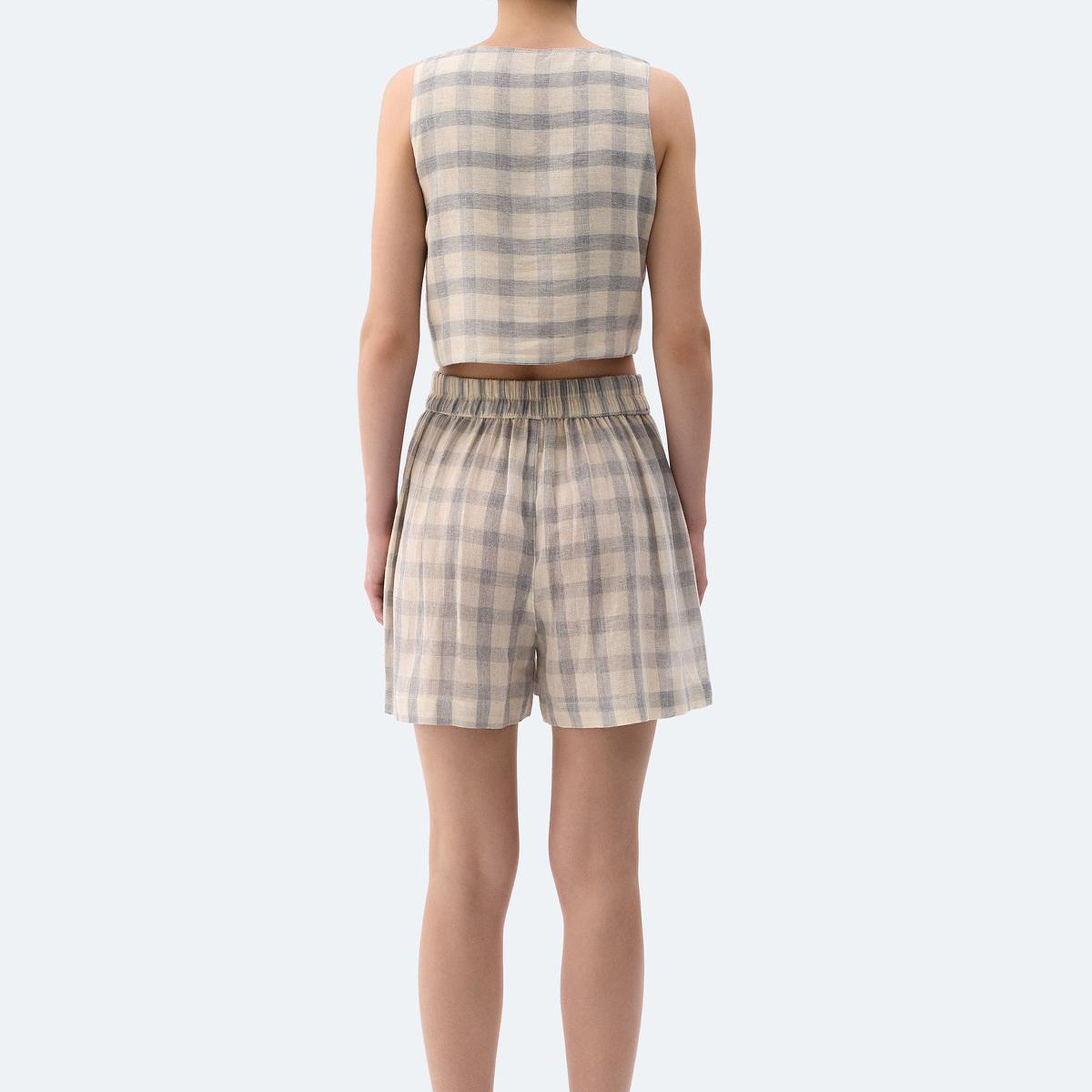 İKİKIZ Gri Ekose Şort Kadın Renkli