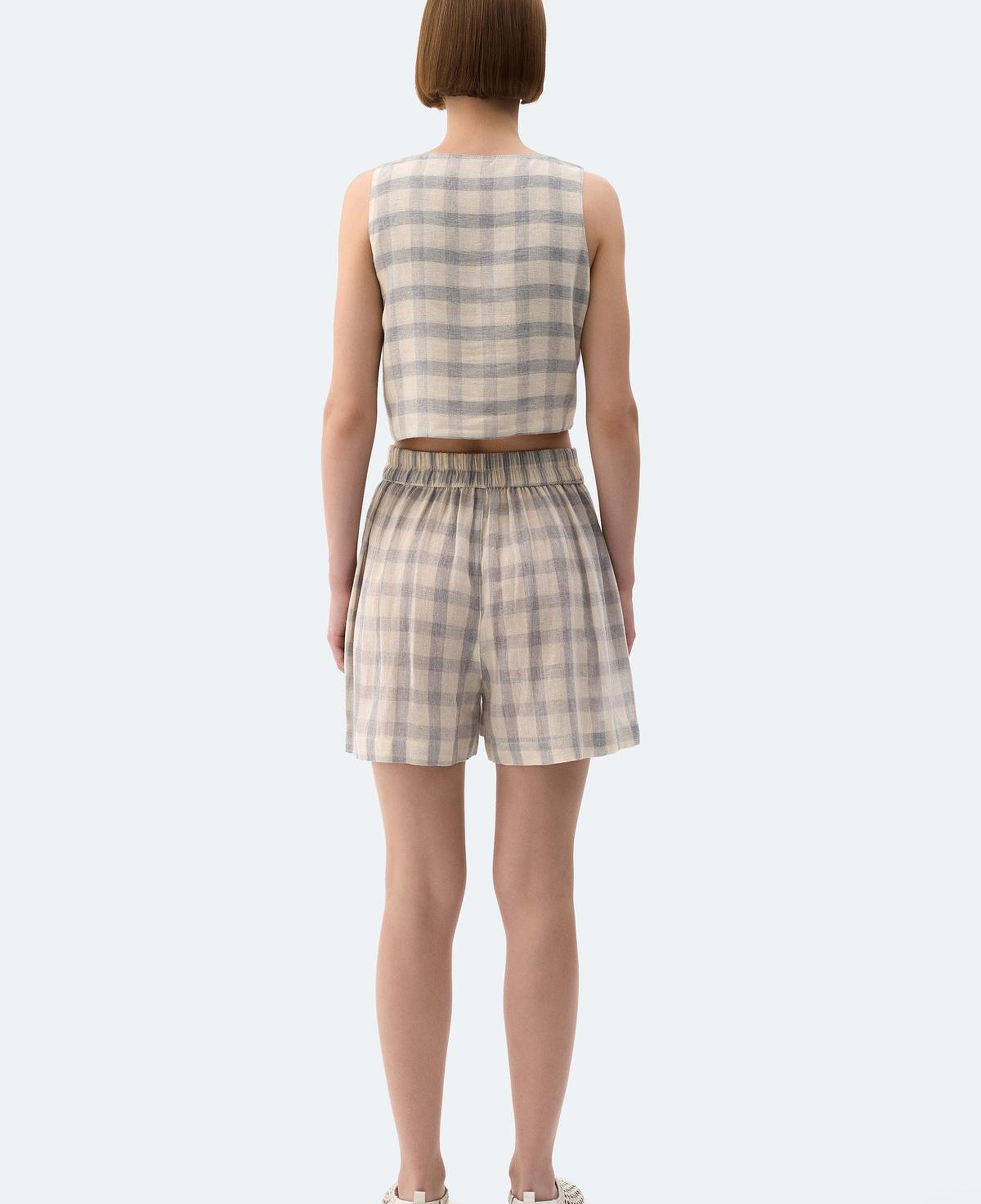 İKİKIZ Gri Ekose Şort Kadın Renkli