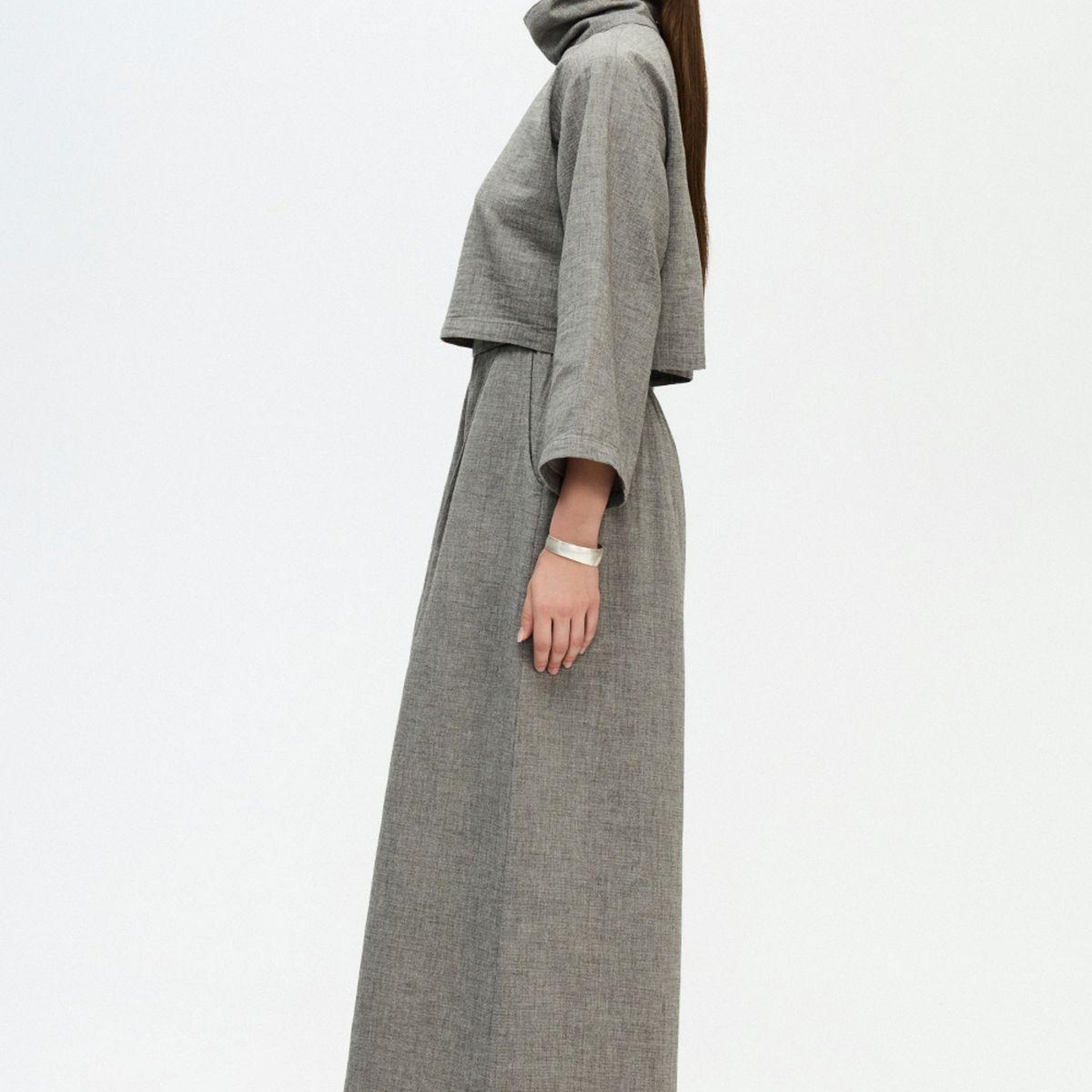 İKİKIZ Gri Boğazlı Crop Bluz