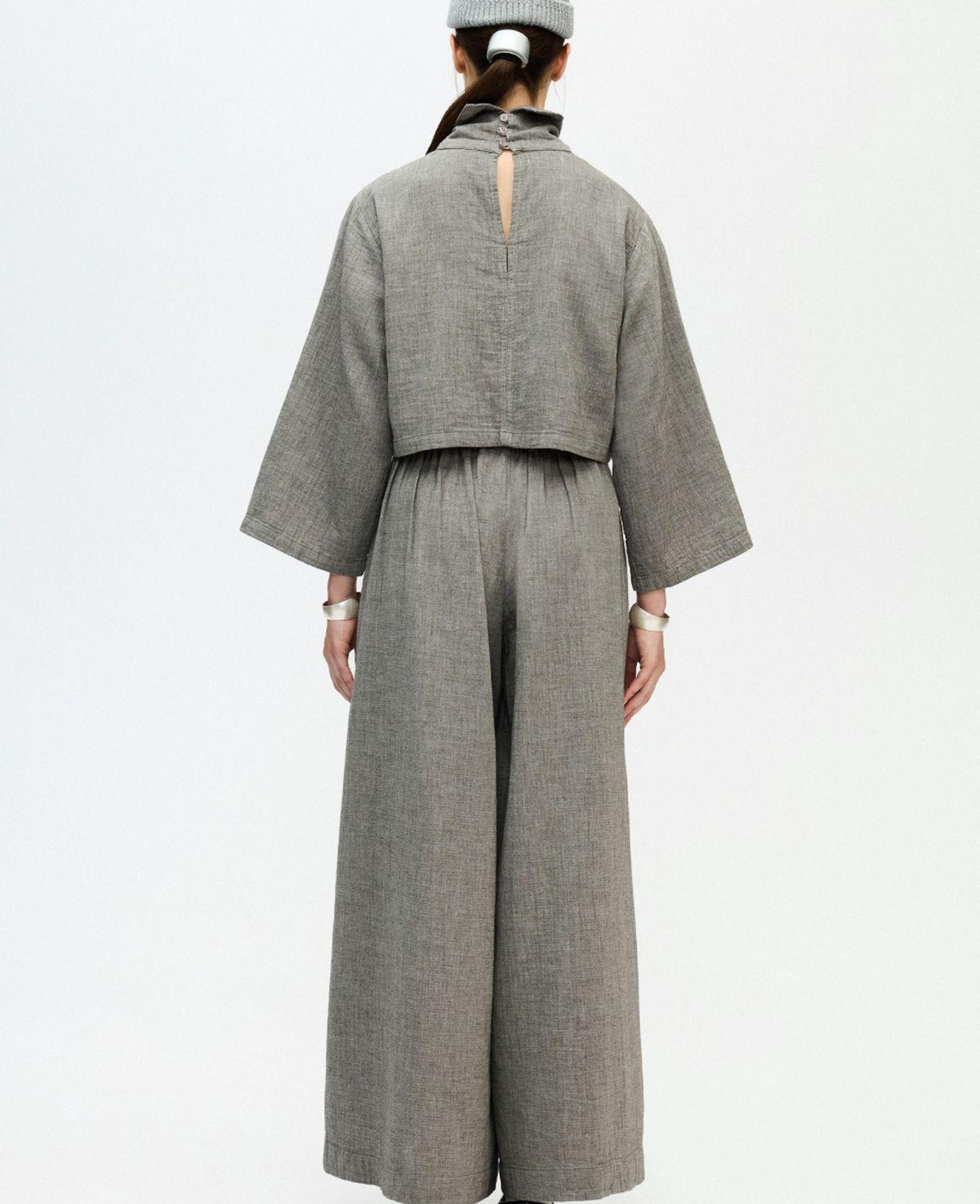 İKİKIZ Gri Boğazlı Crop Bluz