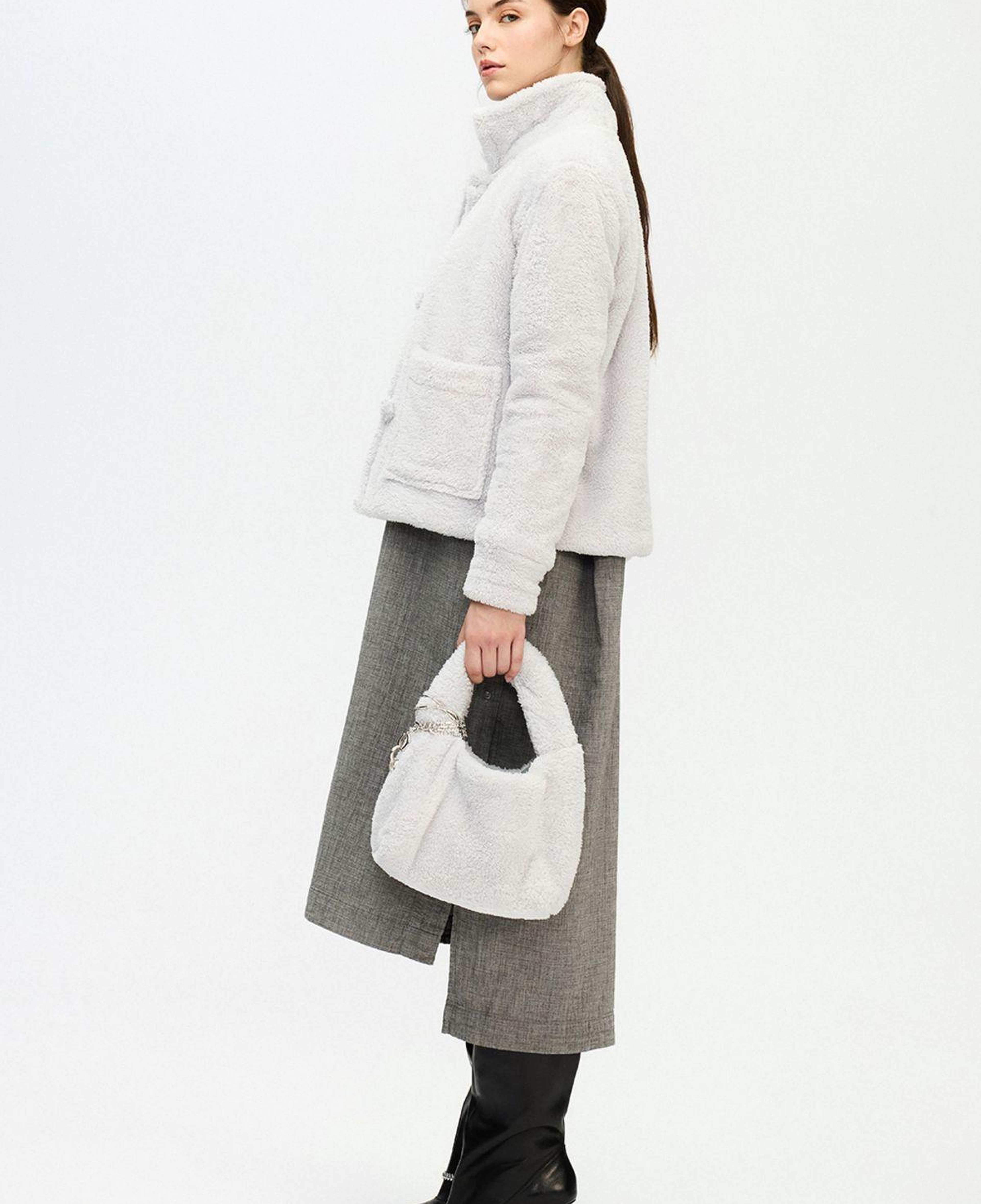 İKİKIZ Pelüş Kısa Ceket Kadın Gri